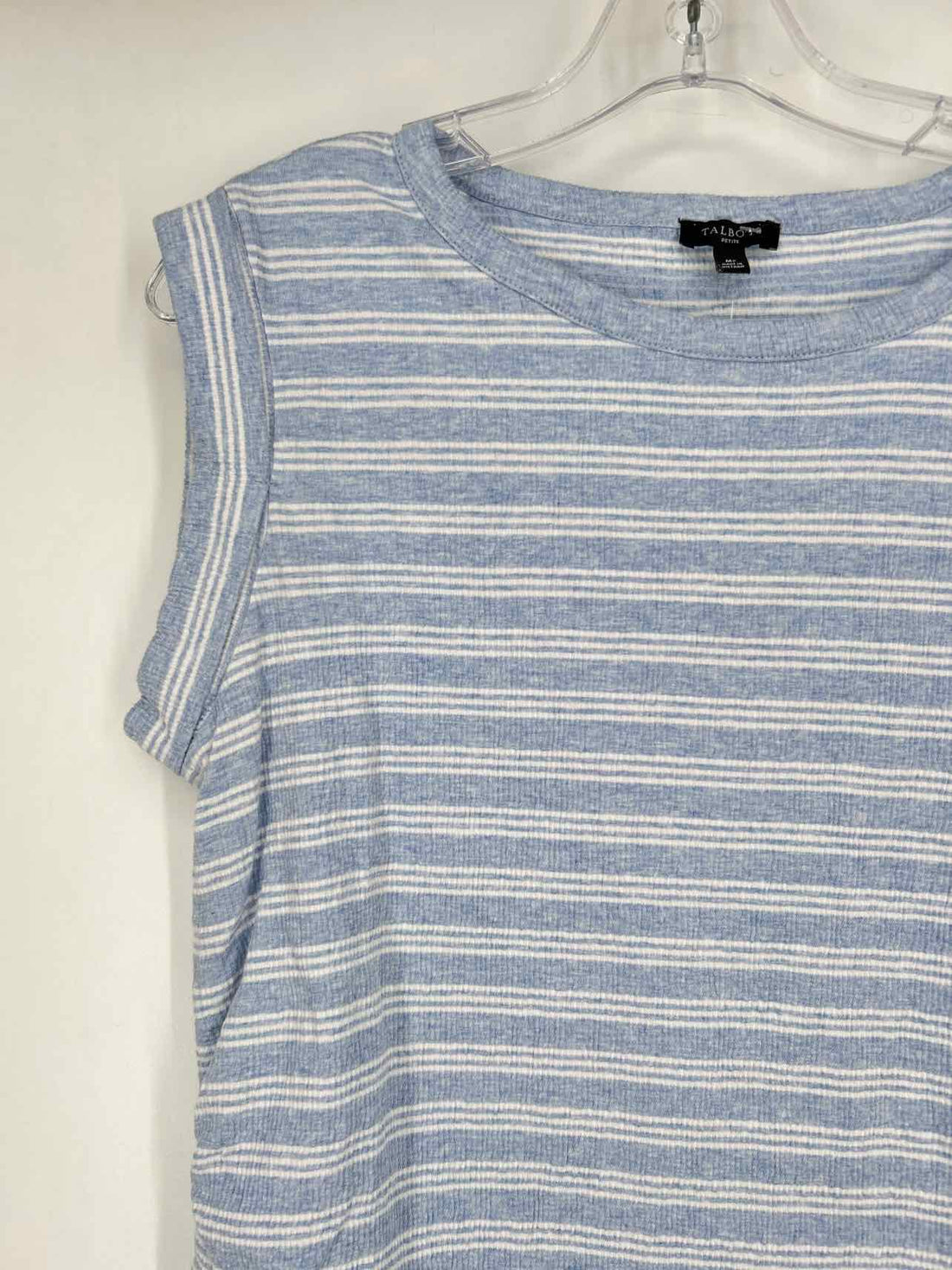Talbots Size MP Light Blue & White Striped Short Sleeve
