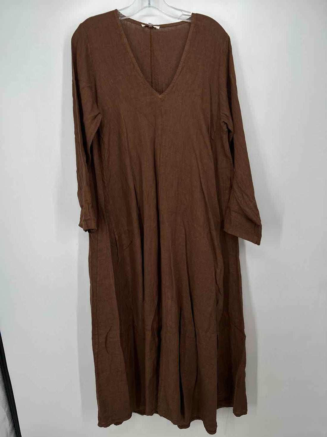 Milio Milano Size M Brown Linen Long Sleeve Dress
