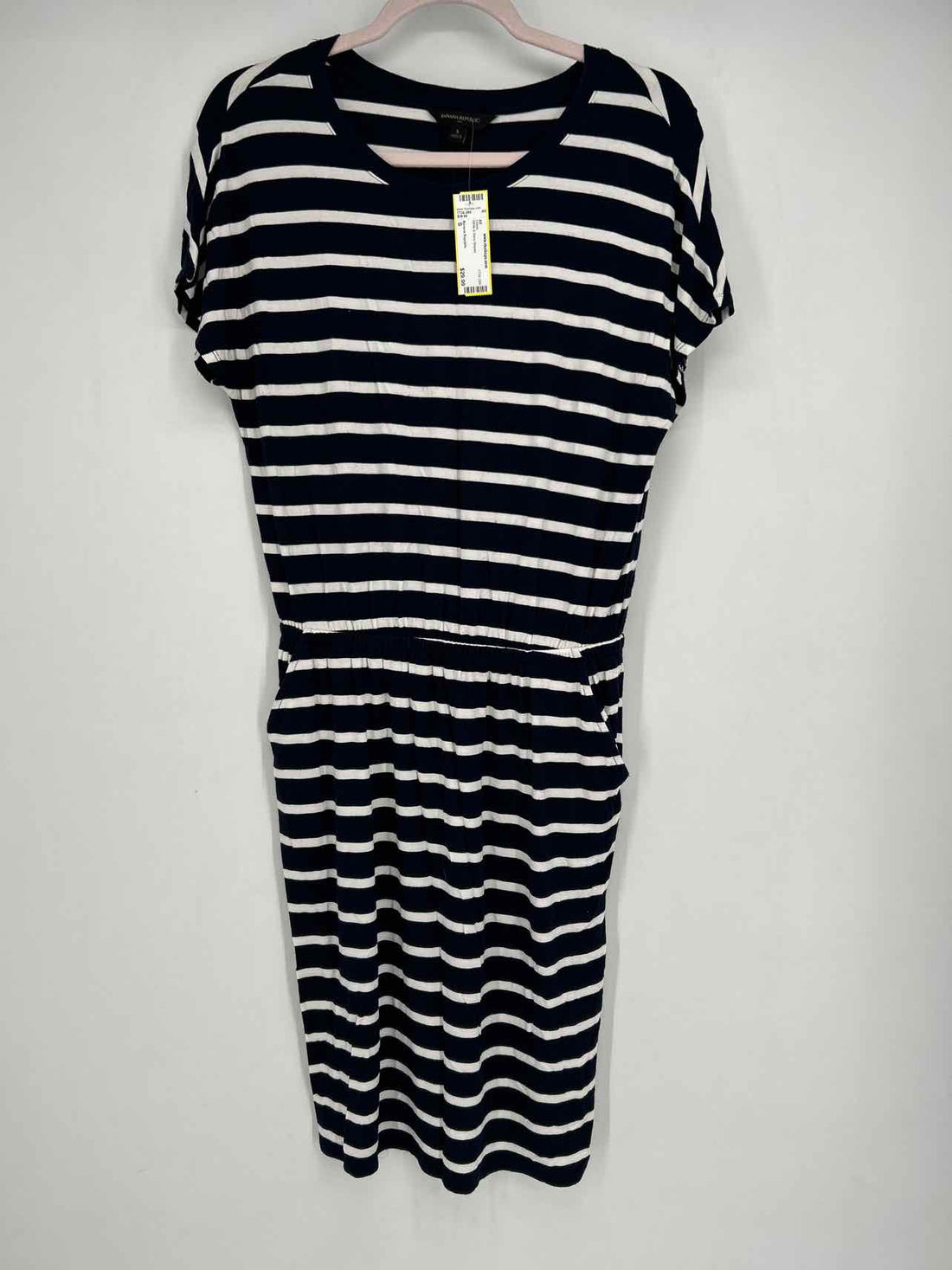 Banana Republic Size S White & Navy Striped Dress