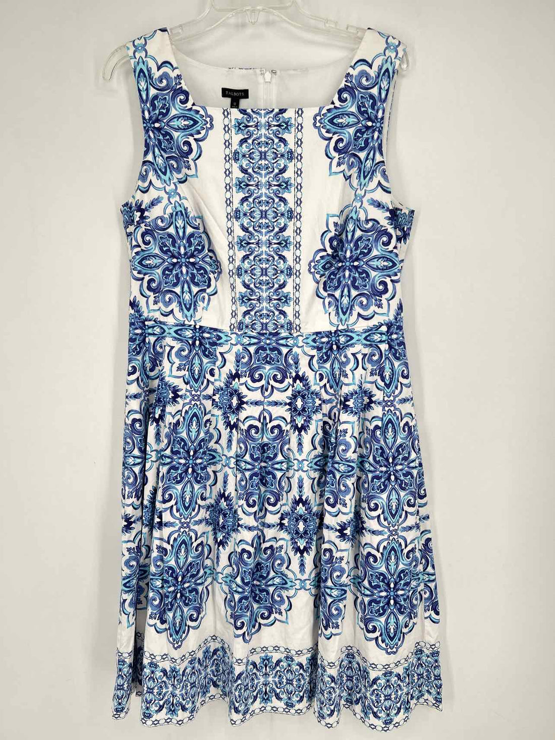 Talbots Size 12 White & Blue Print Sleeveless Dress