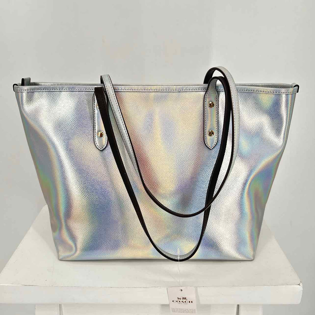 Coach RARE Silver Hologram Rainbow Holographic Genuine Leather NWT City Tote