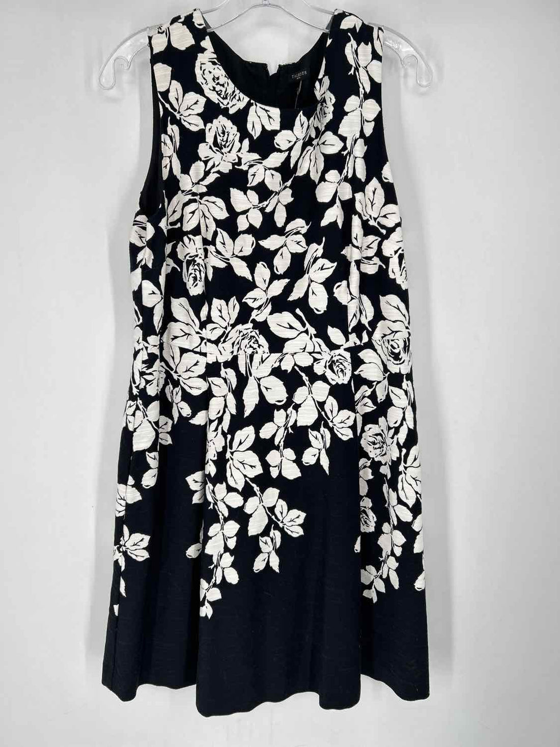 Talbots Size 14P Black & White Floral Dress