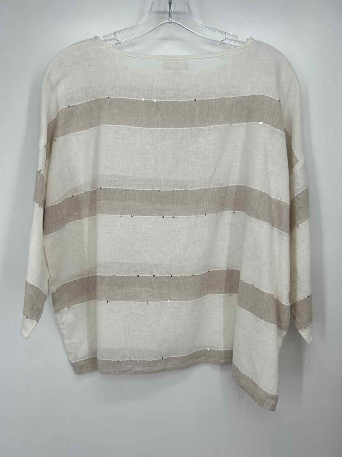 Pure Jill Size M White Striped Linen/Cotton Long Sleeve