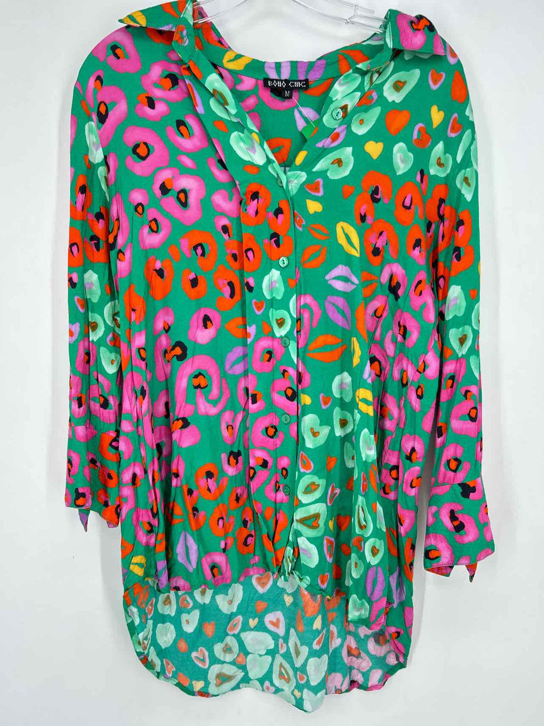 Boho Chic Size M Green Print Long Sleeve