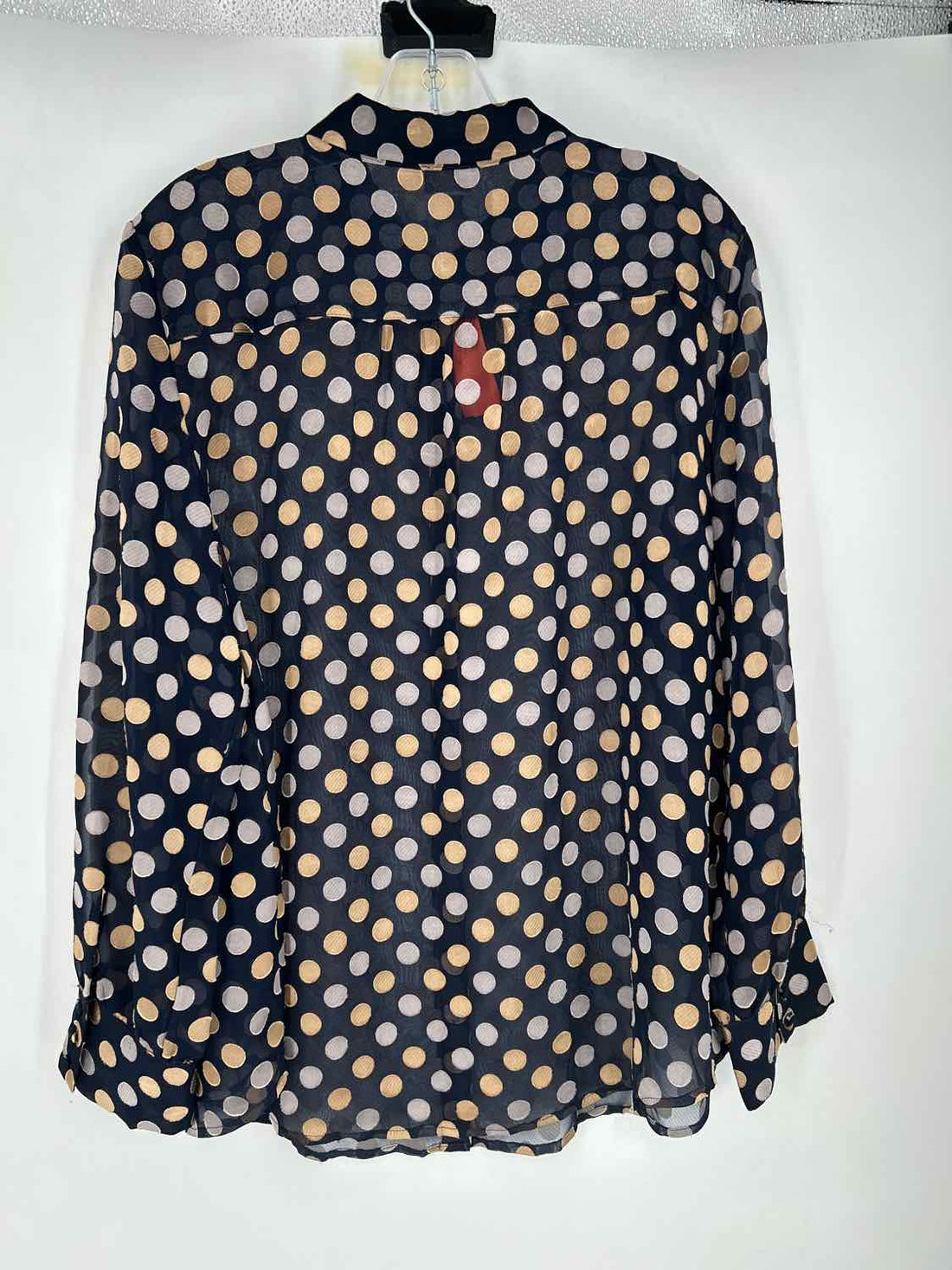 Chicos Size 2(L) Navy Polkadot Sheer Long Sleeve