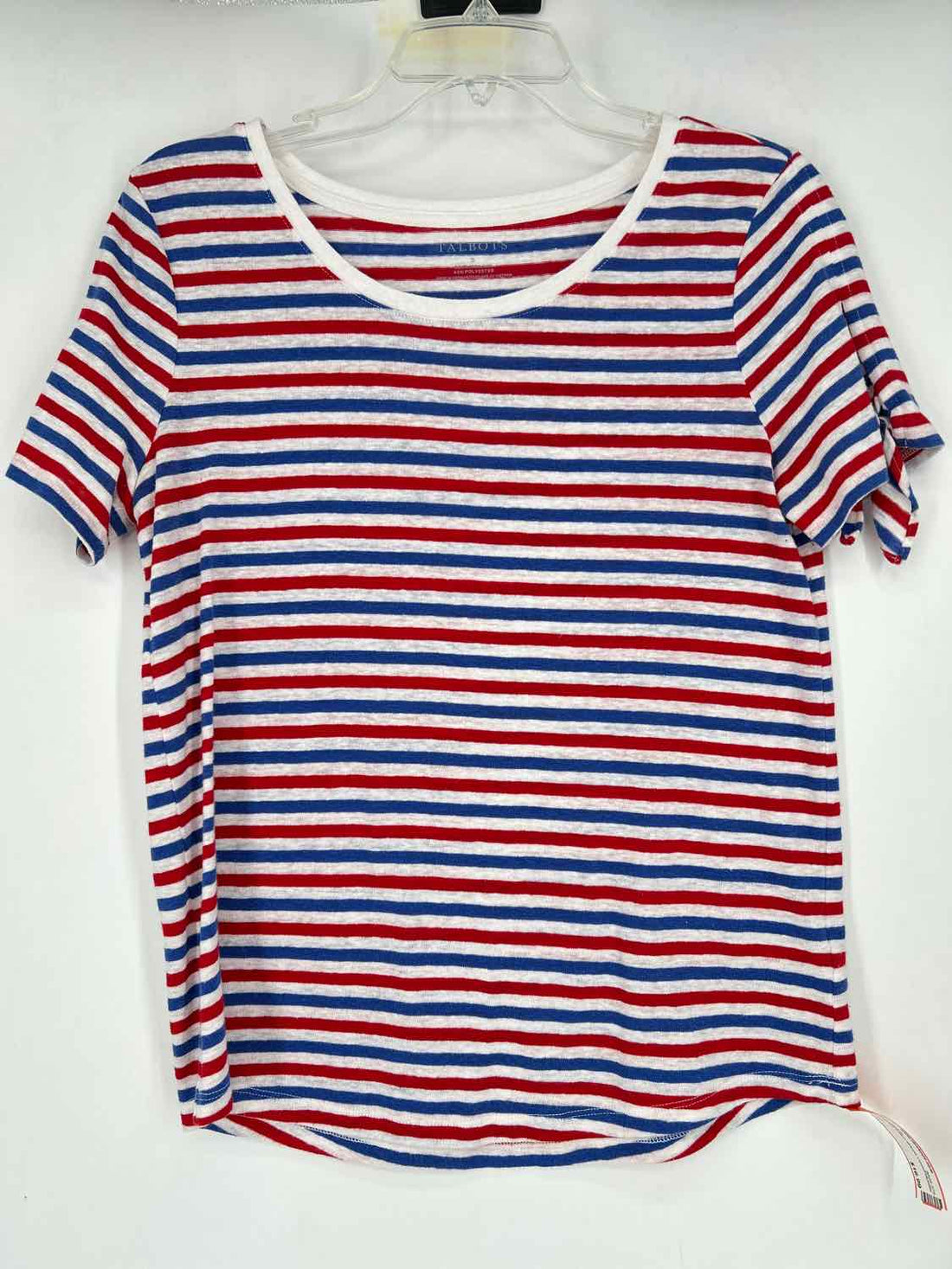 Talbots Size S White Red & Blue Striped Linen/Polyester Short Sleeve