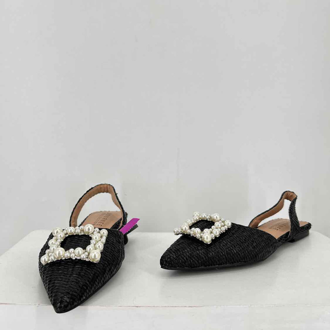Journee Collection Women Size 8 Black & Beige New Faux Pearl Sling Back