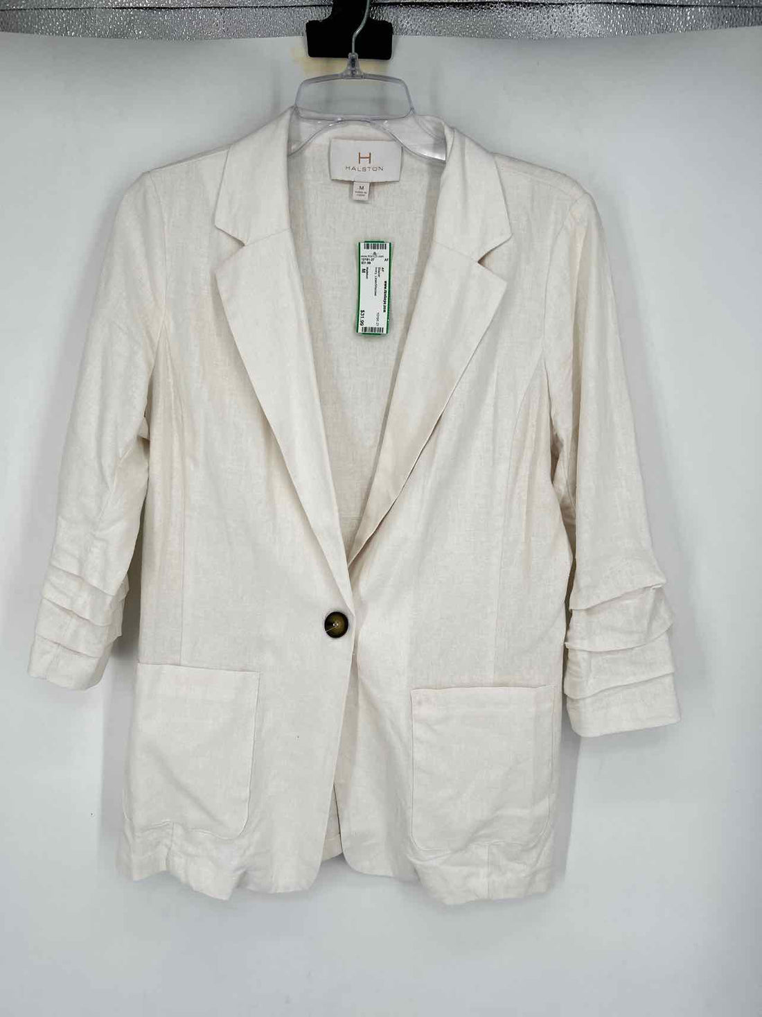 Halston Size M Ivory Linen/Viscose Blazer