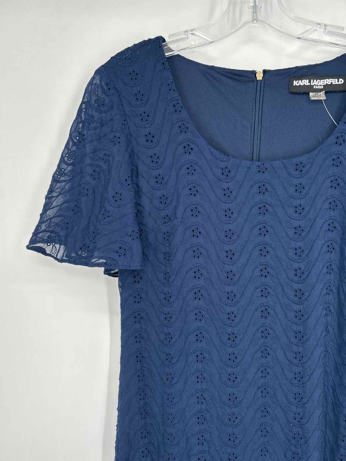 Karl Lagerfeld Size 6 Navy Eyelet Short Sleeve Dress