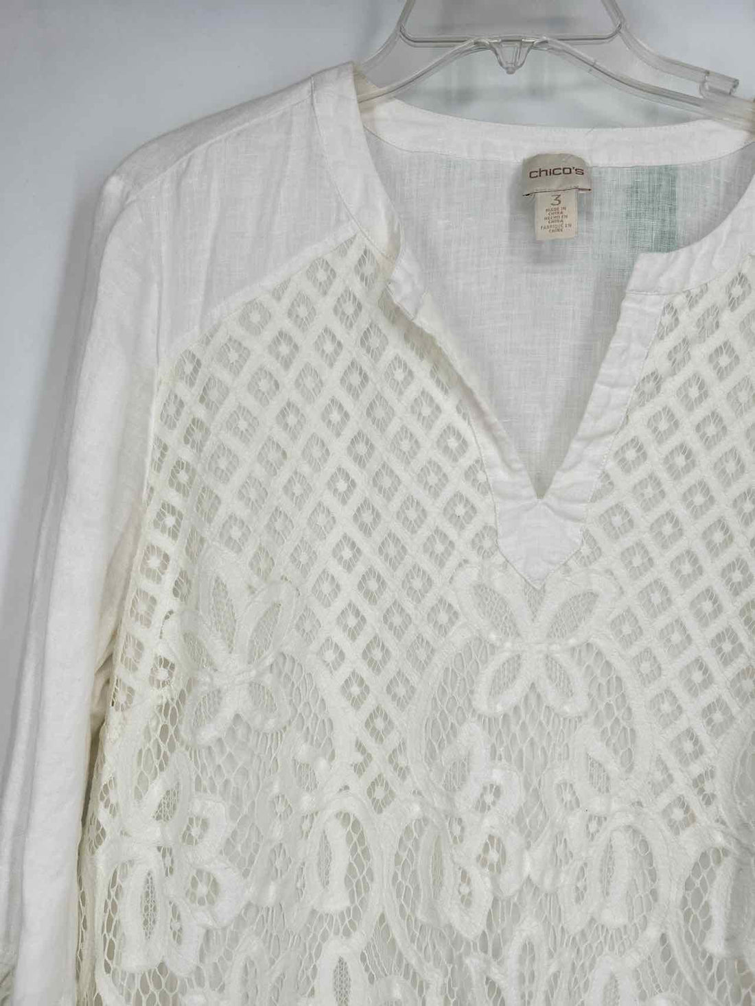 Chicos Size 3/XL White Lace Linen Long Sleeve