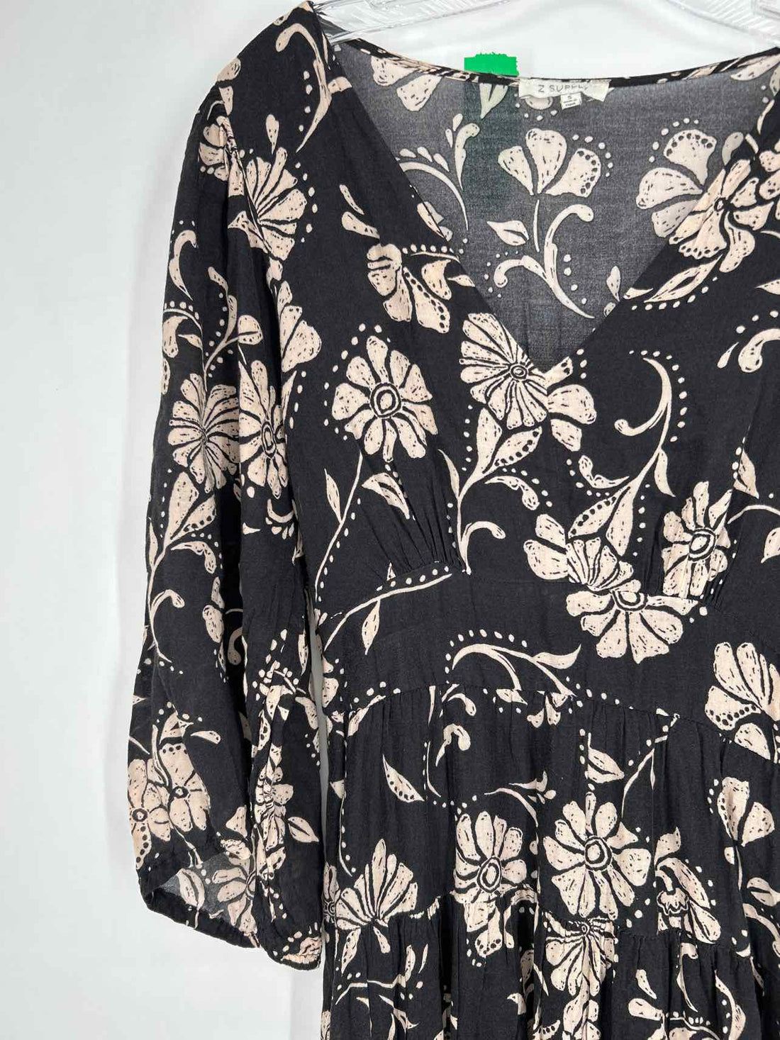 Z Supply Size S Black & Cream Floral Long Sleeve Dress