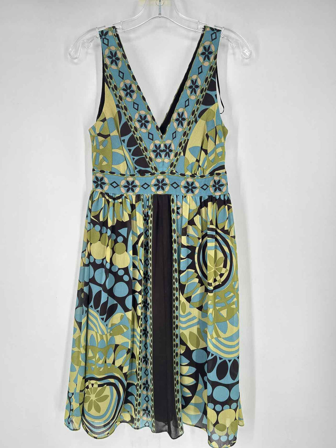 Sandra Darren Size 4 Brown & Green Print Sleeveless Dress