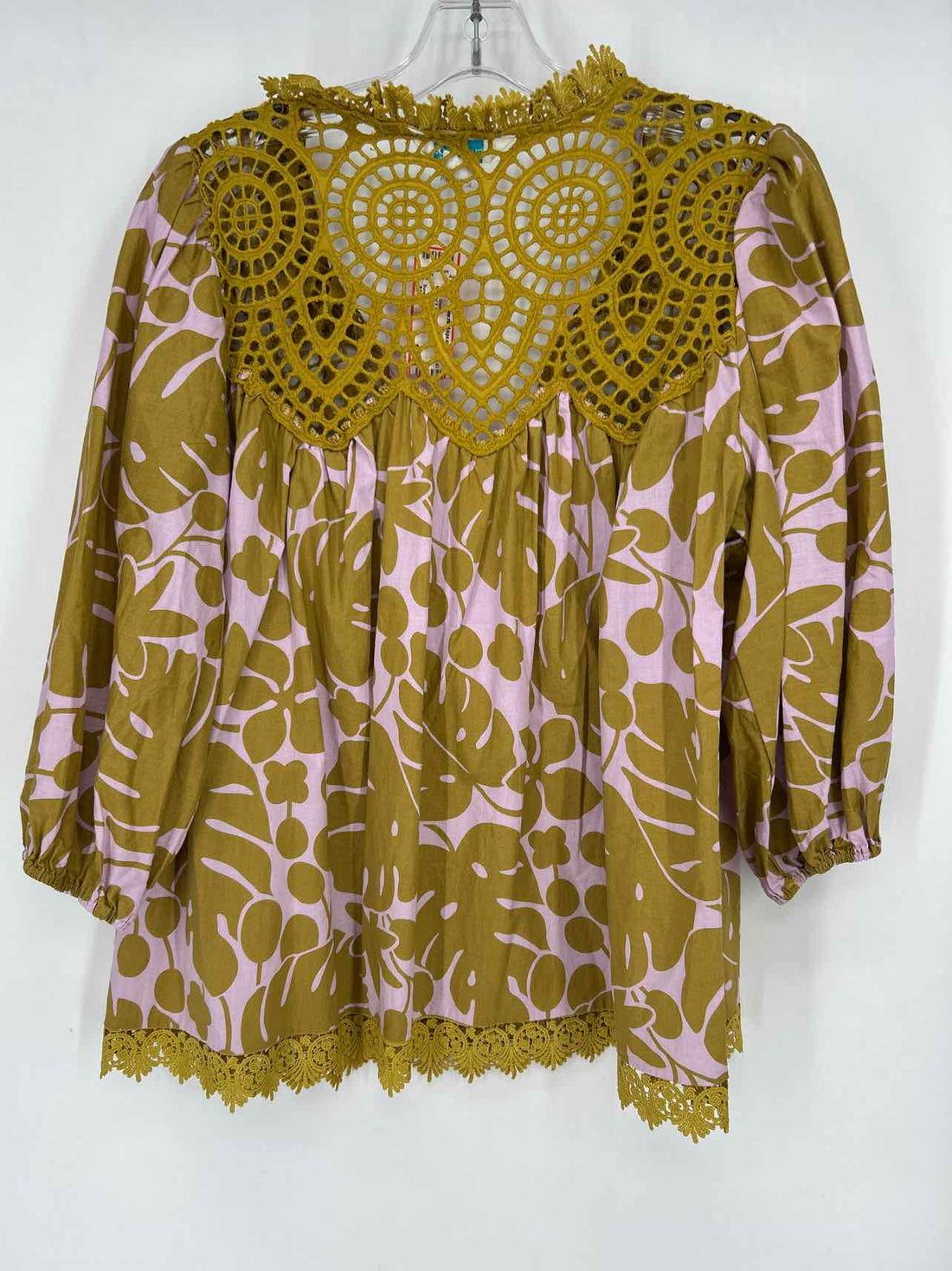 Sundance Size M Mustard & Pink Print Long Sleeve