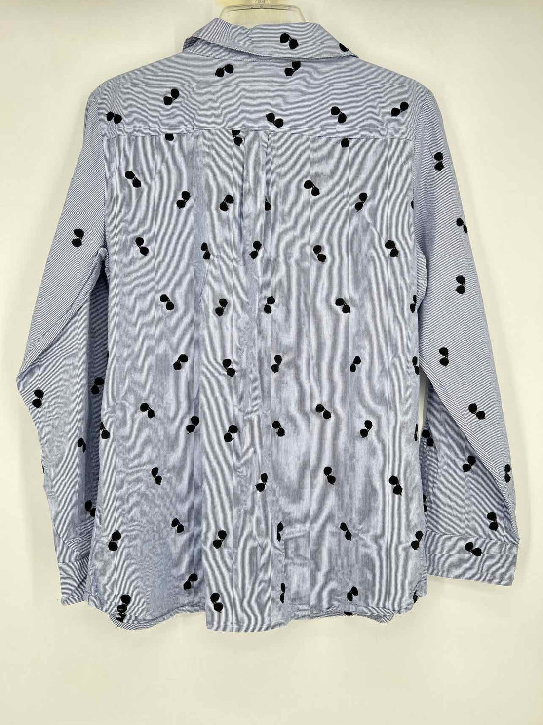 Karl Lagerfeld Size L White & Navy Striped Embroidered Long Sleeve
