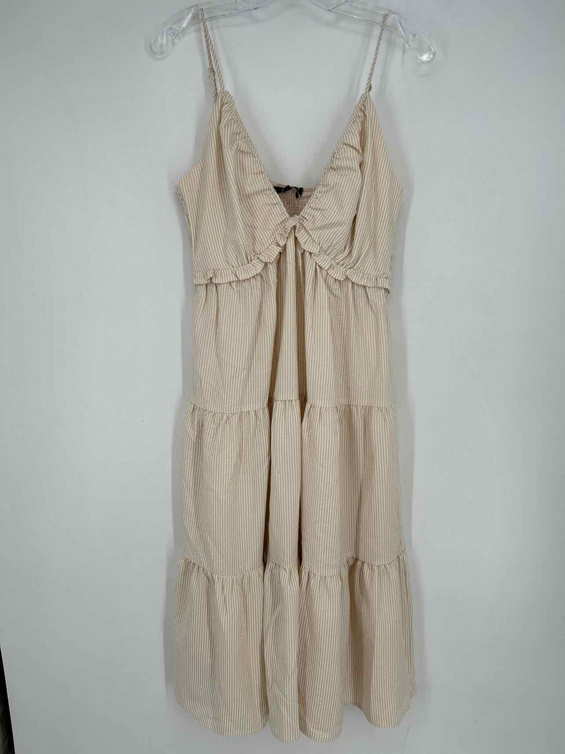 Fore Size L White & Beige Striped Seersucker NWT Dress