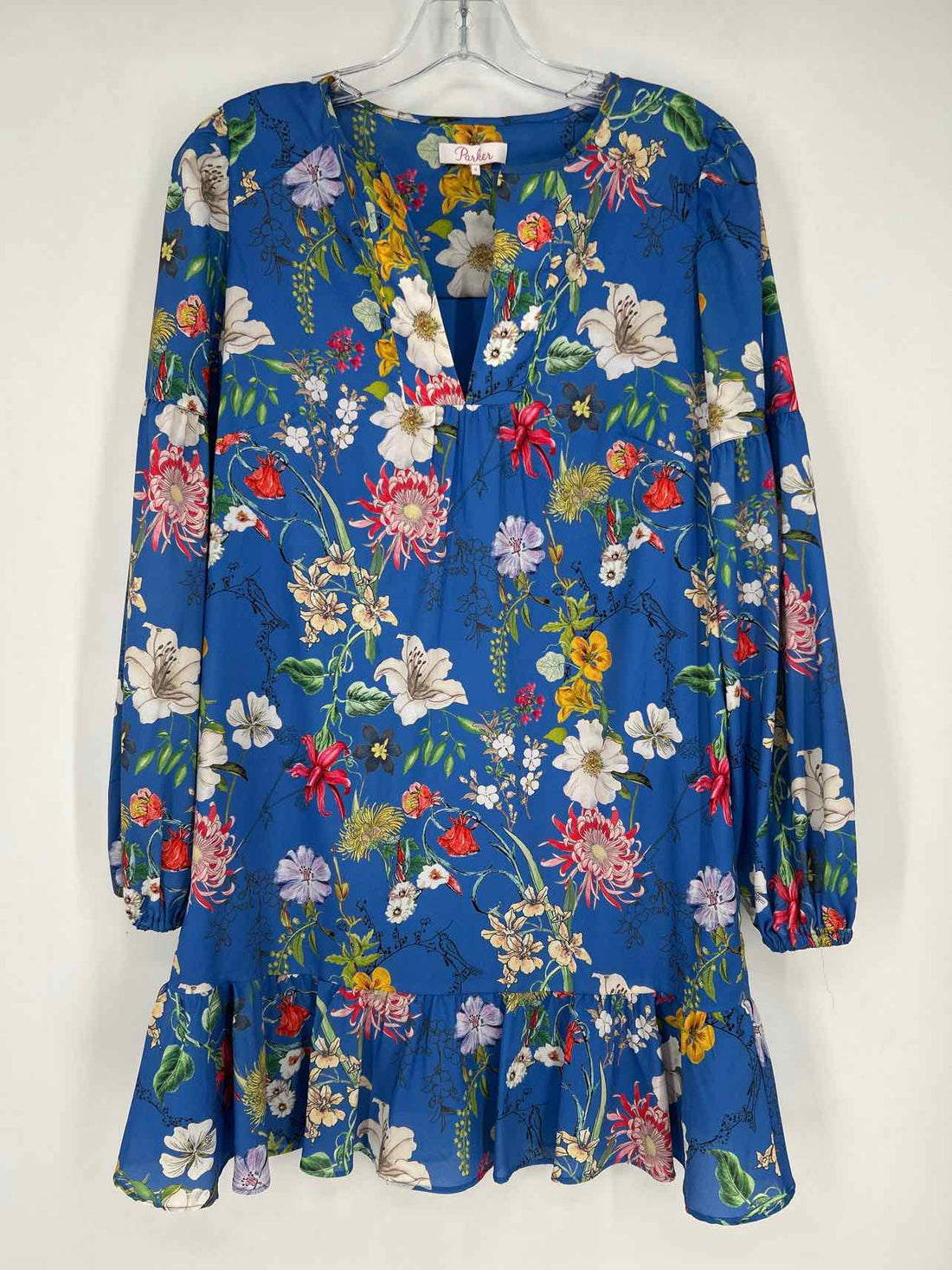 Parker Size S Blue Floral Long Sleeve Dress