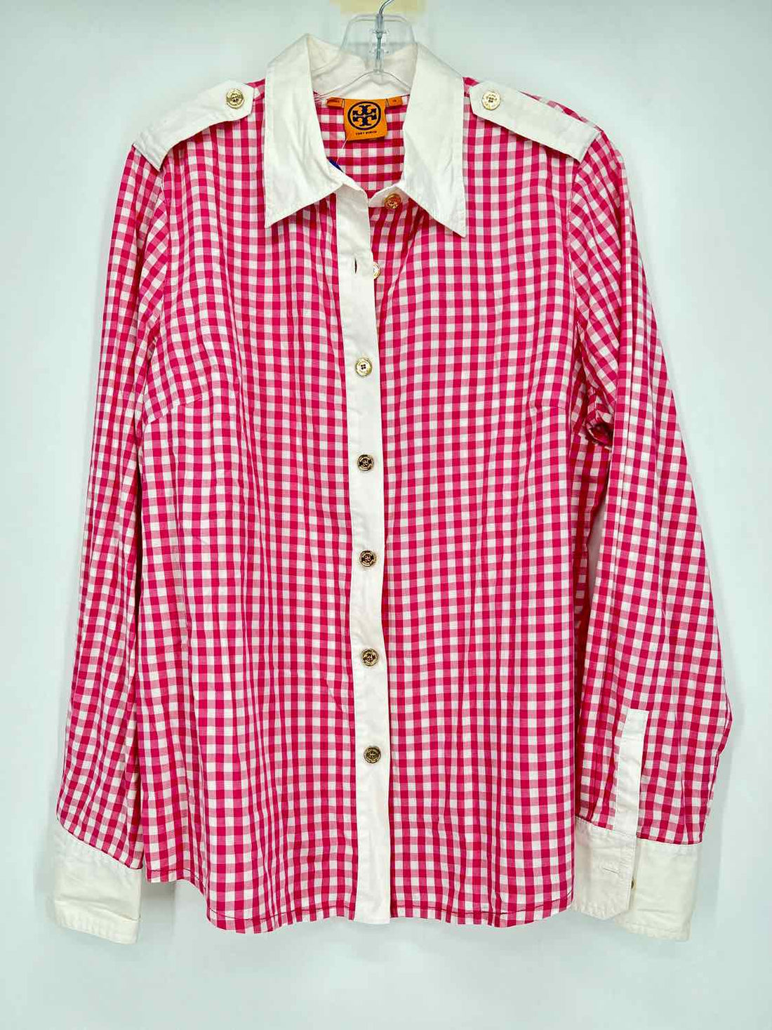 Tory Burch Size 14 Pink Gingham Long Sleeve