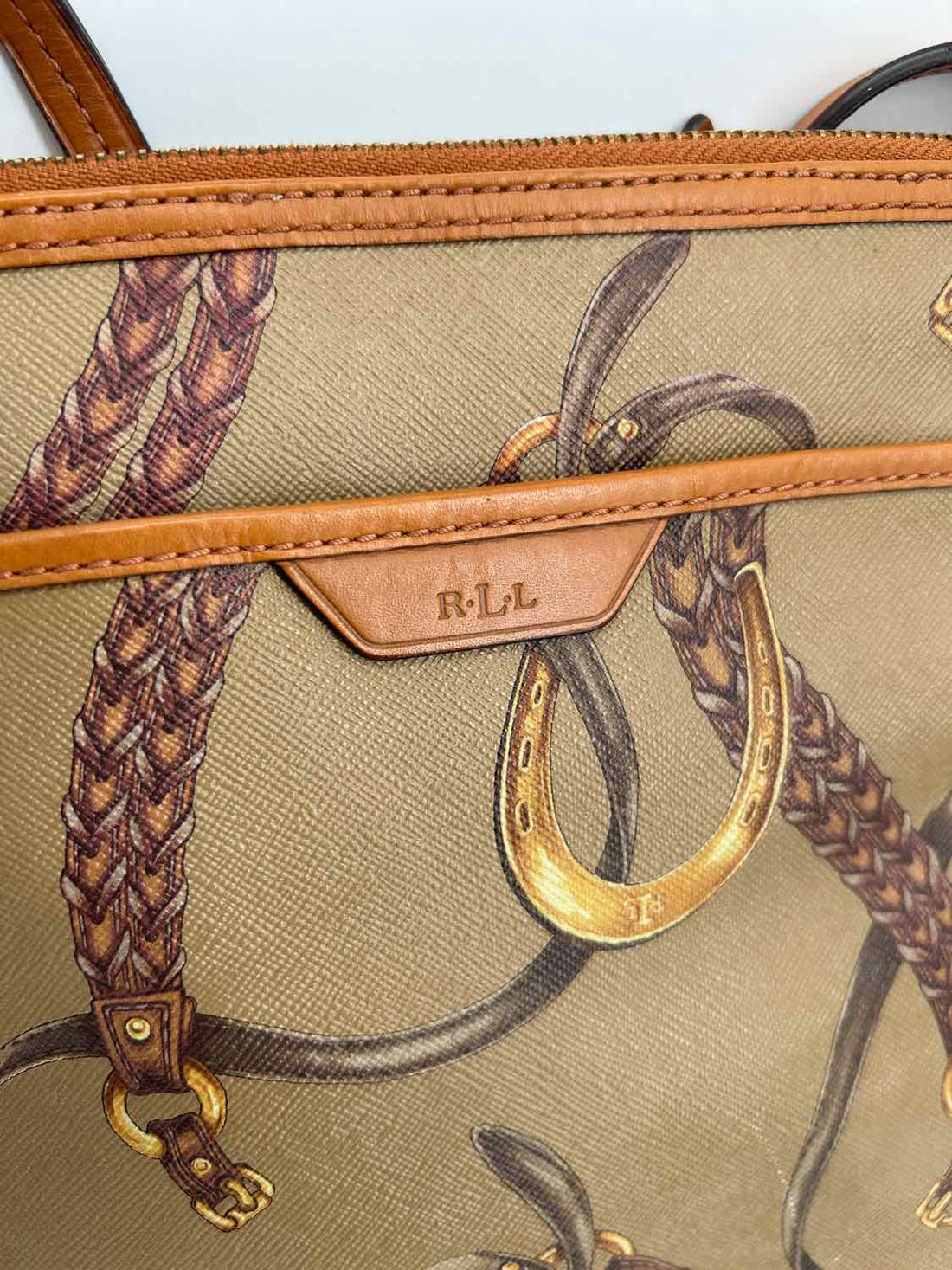 Lauren Ralph Lauren Tan Print Saffiano Leather Crossbody