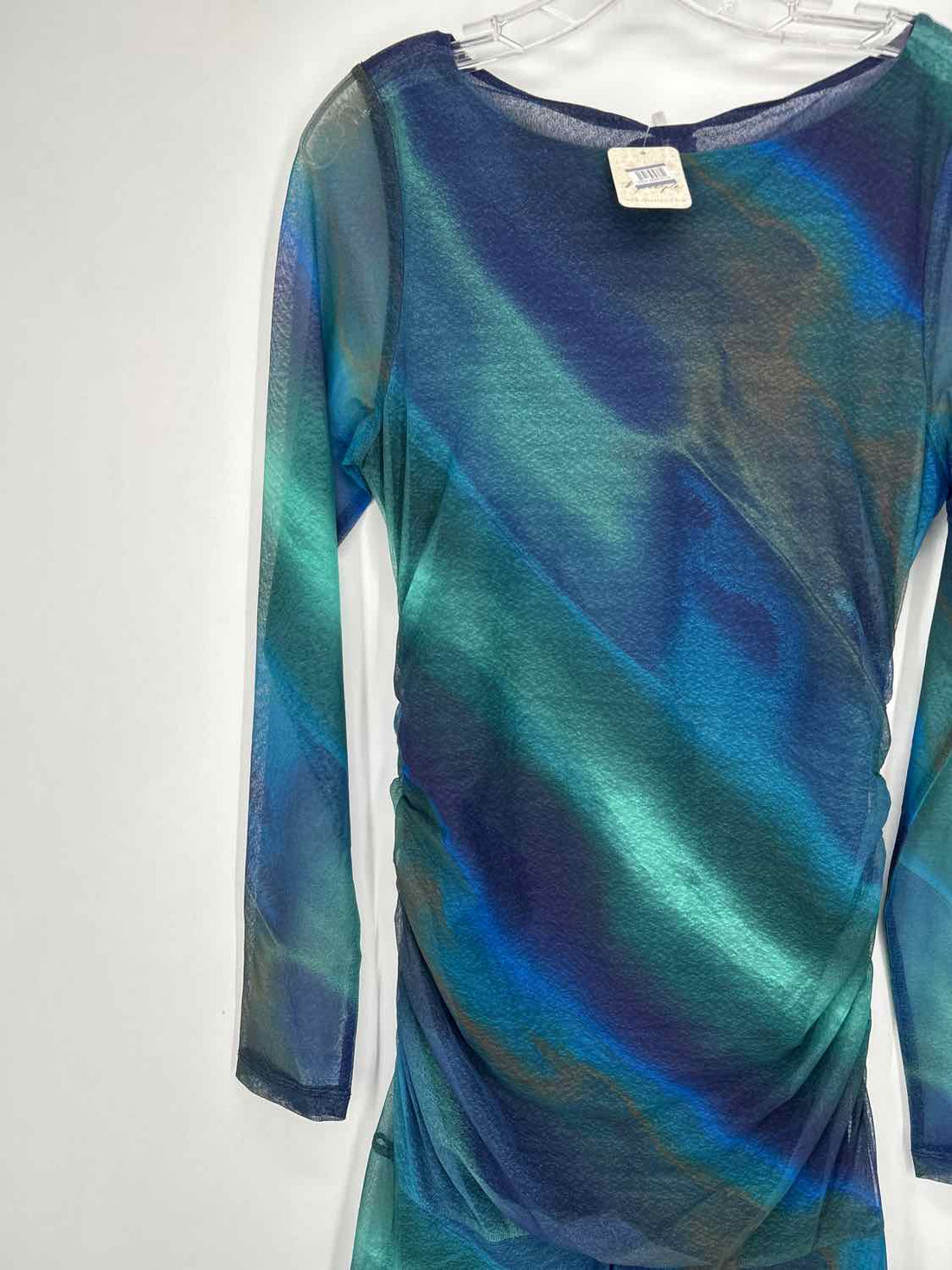 Free People Size M Blue & Green Mesh Long Sleeve Maxi