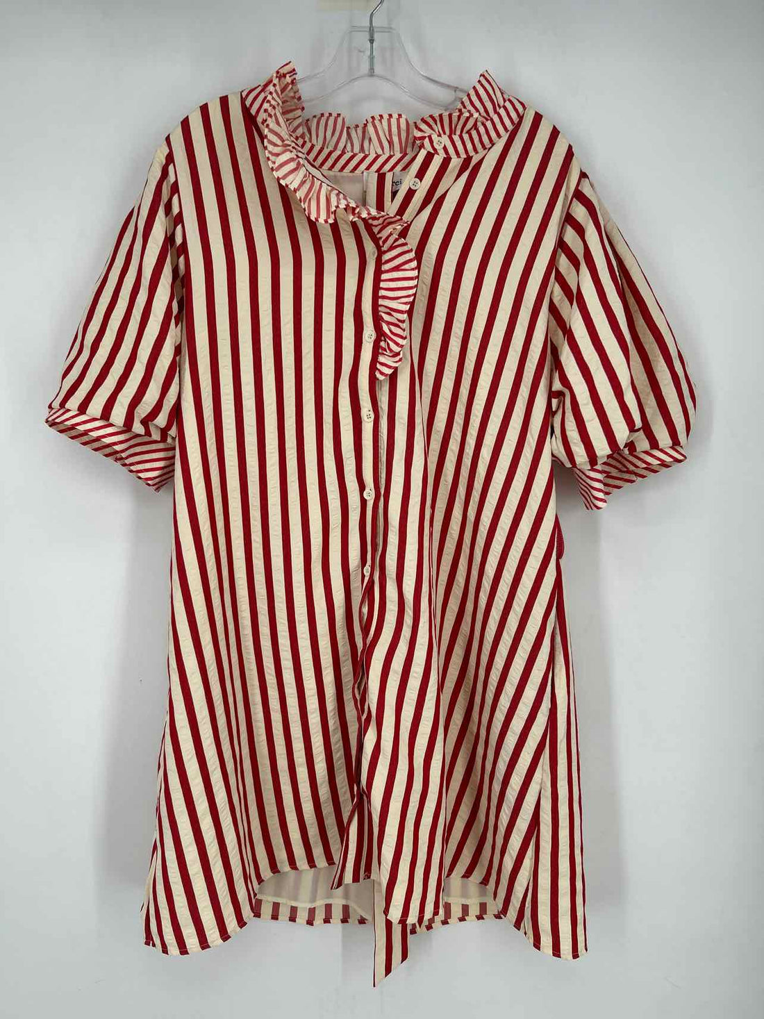 & Merci Size L Red & Cream Stripe Short Sleeve Dress