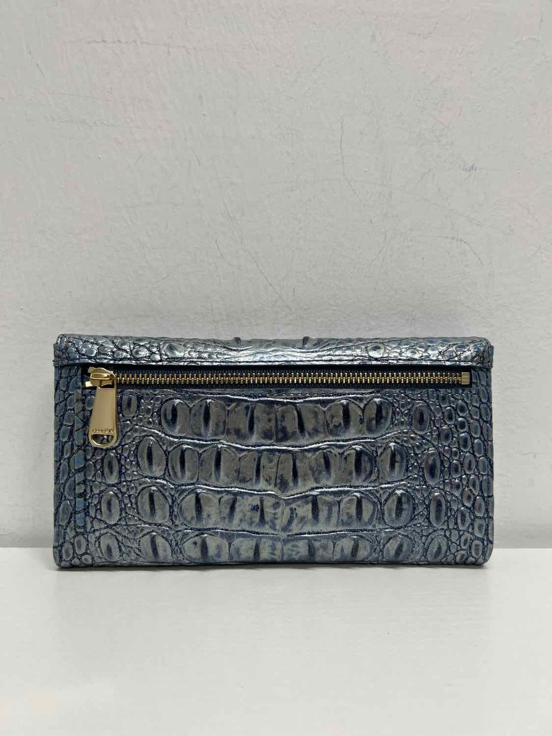 Brahmin Blue Shimmer Croc Embossed Leather Pre Owned Wallet