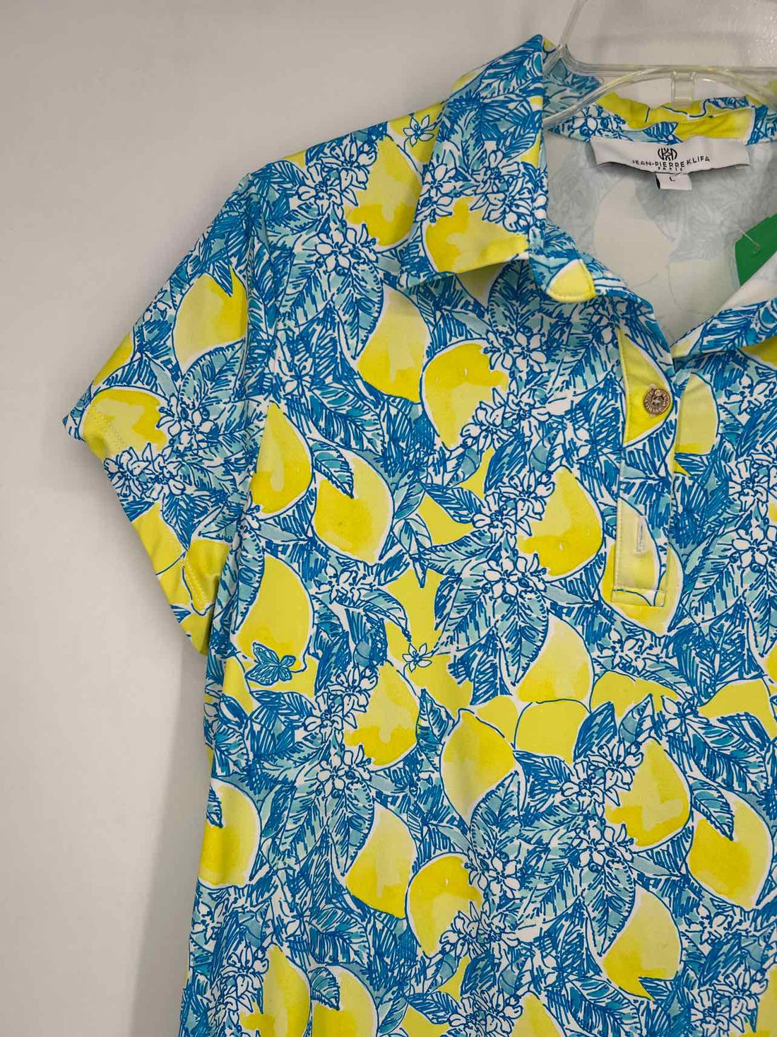 Jean-Pierre Klifa Size L Yellow & Blue Floral Short Sleeve