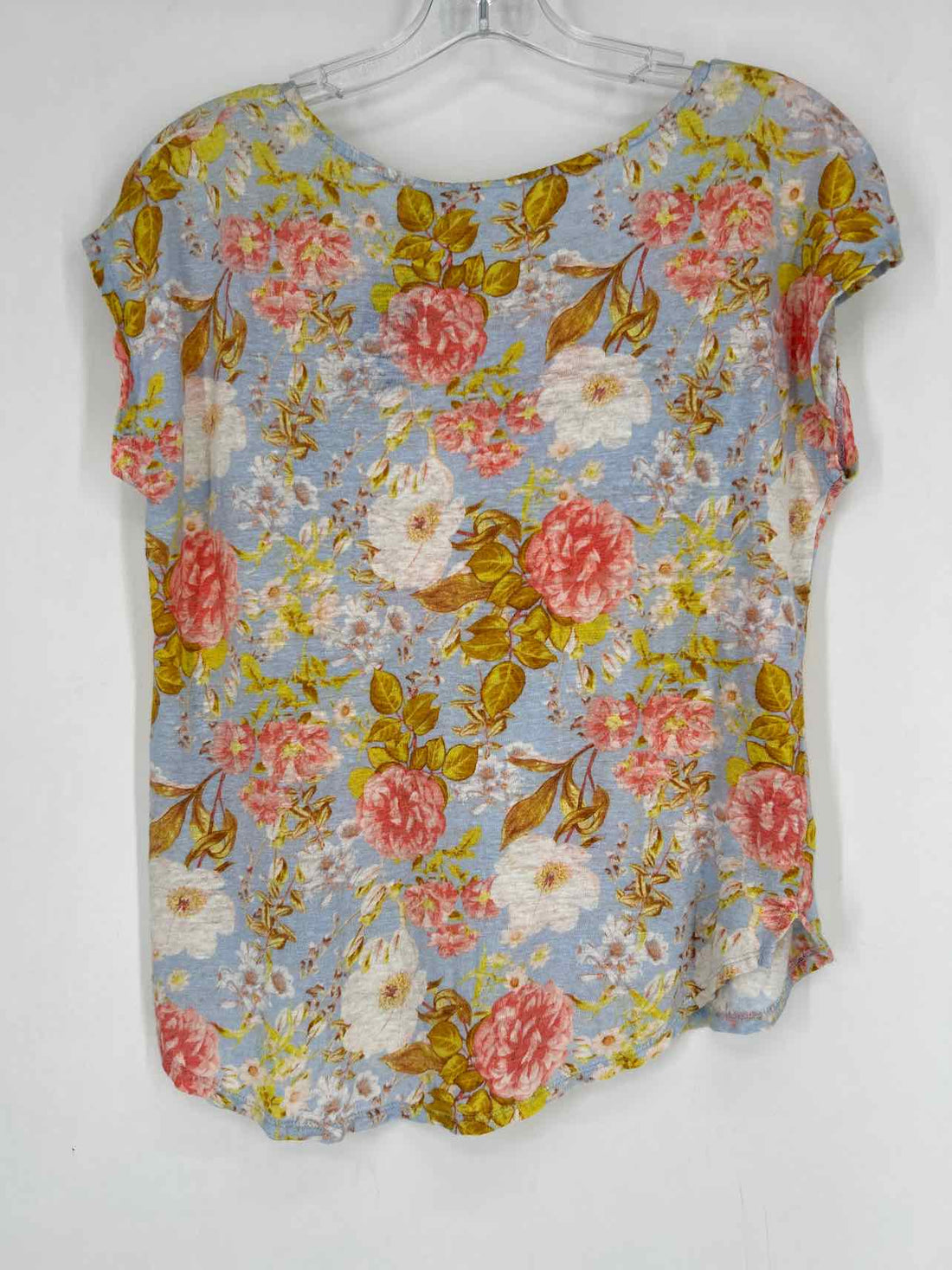 Joie Size L Blue Floral Linen Short Sleeve