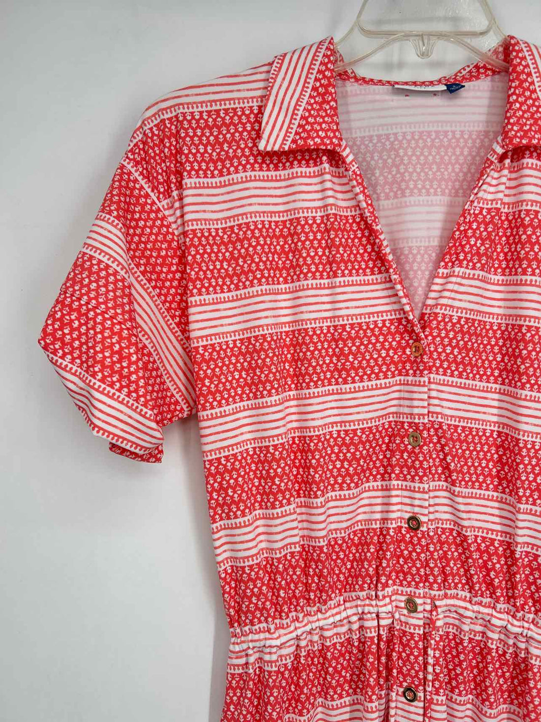 Cabana Life Size S Coral & White Embroidered Short Sleeve Dress