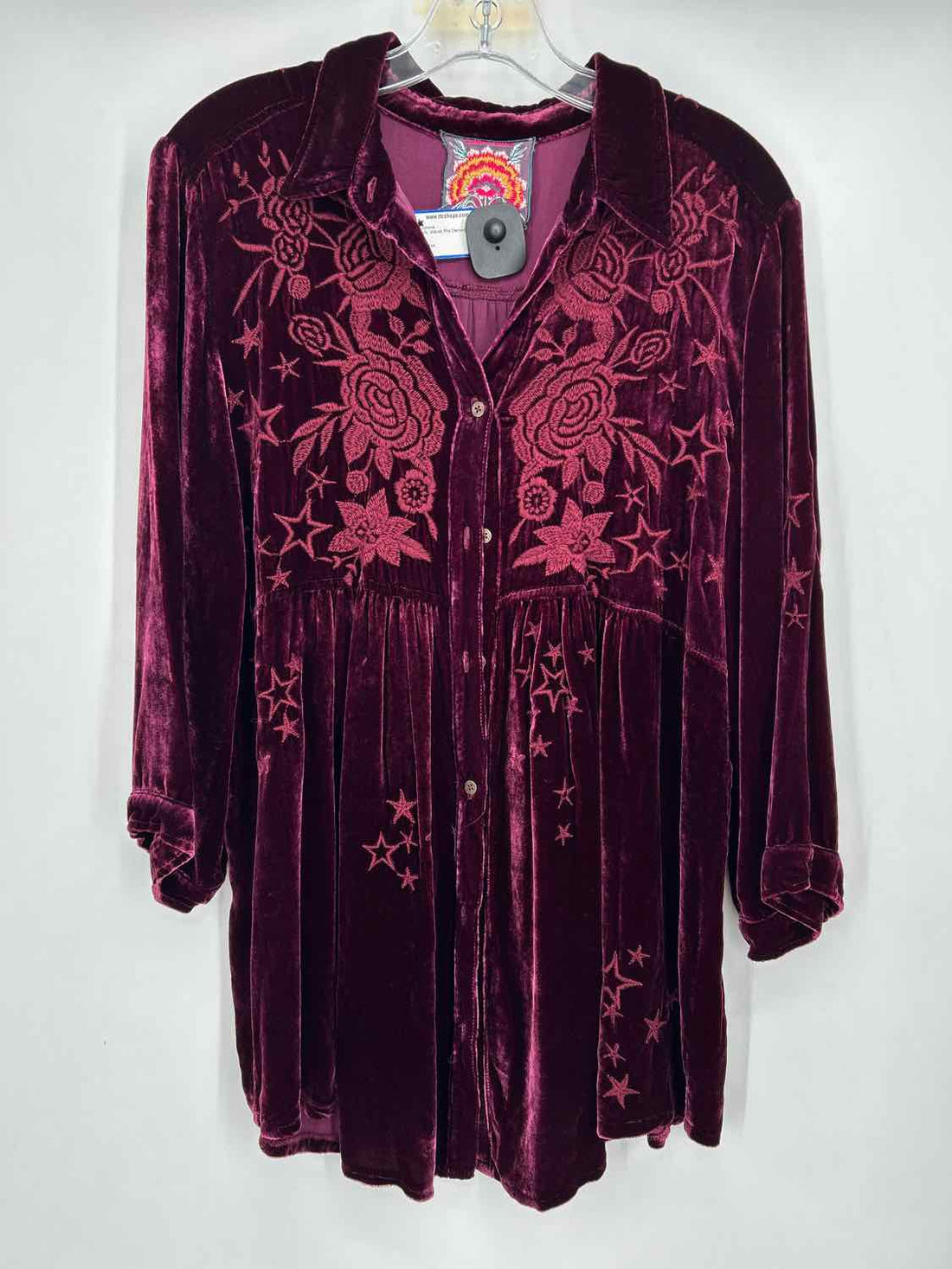 Johnny Was Size L Burgandy Velvet Long Sleeve