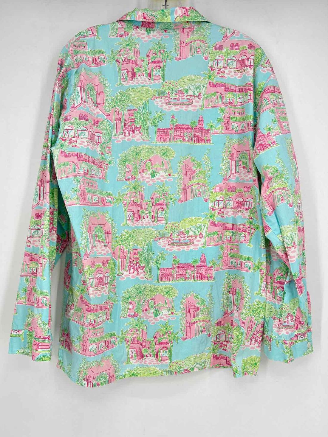 Lilly Pulitzer M Light Blue Pink & Green Print Cotton Vintage Lilly Pulitzer Top