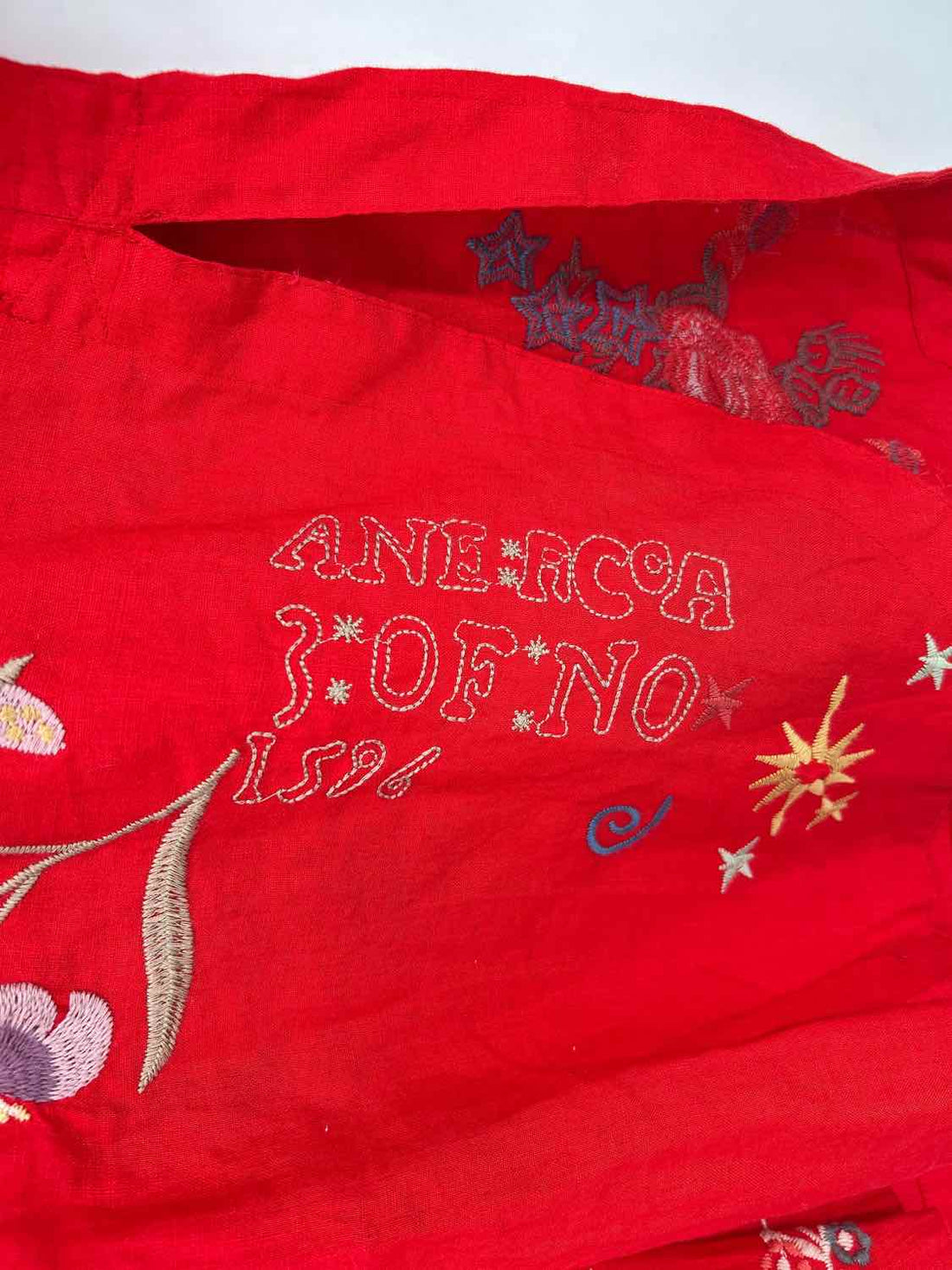 Johnny Was Size L Red Embroidery Linen Long Sleeve Long Sleeve