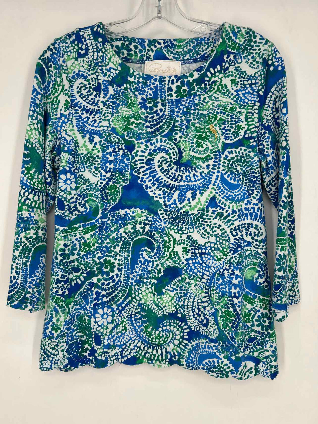 Pappagallo Size S Blue & Green Print Long Sleeve