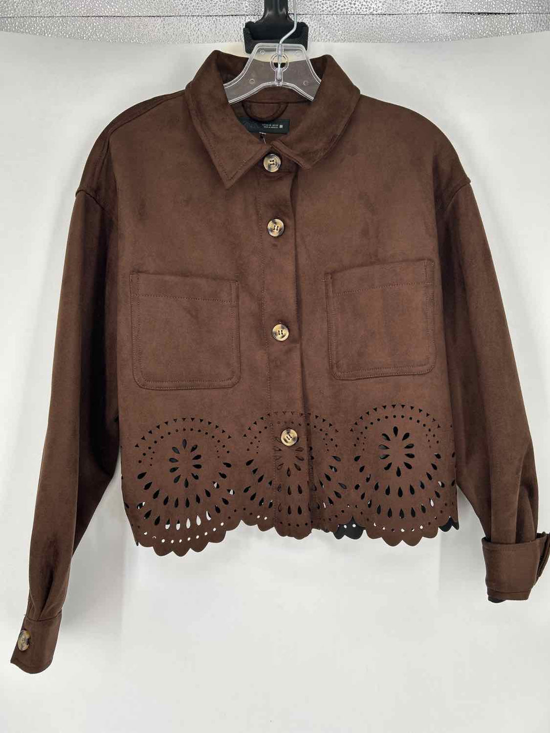 Zara Size XS Dark Brown Faux Suede Jacket