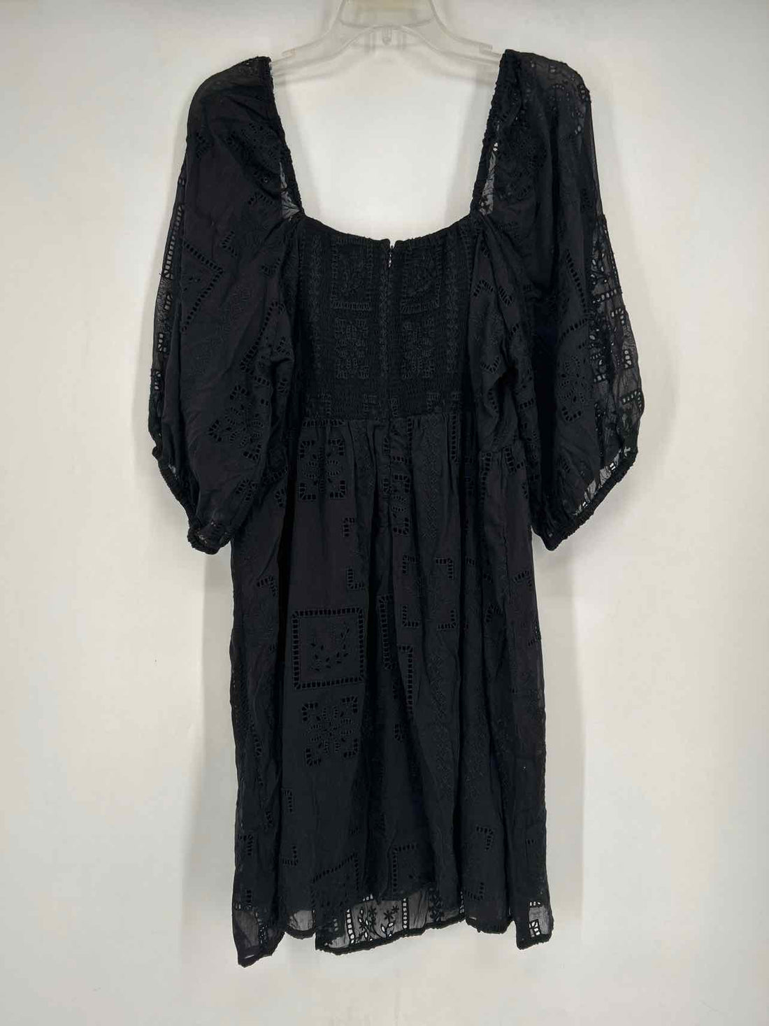 Johnny Was Size L Black Eyelet Cotton/Silk Long Sleeve Dress