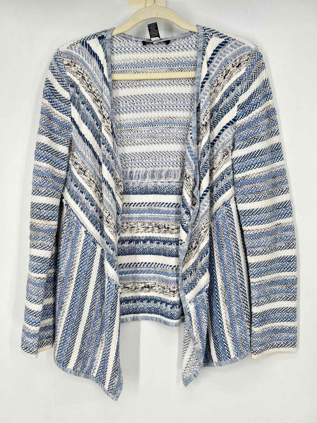 INC Size PM Blue & White Striped Cotton Blend Cardigan