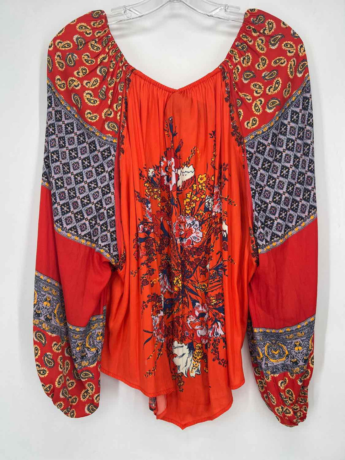 Free People Size S Orange & Blue Print Long Sleeve