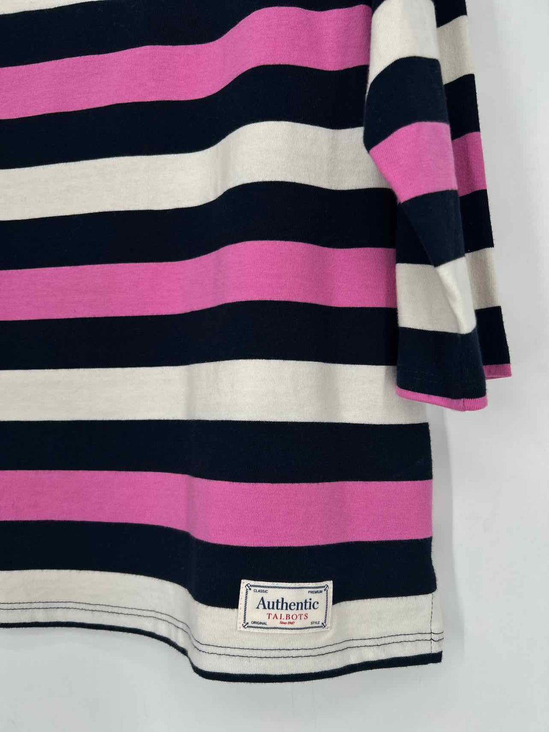 Talbots Size L Navy White & Pink Striped Long Sleeve