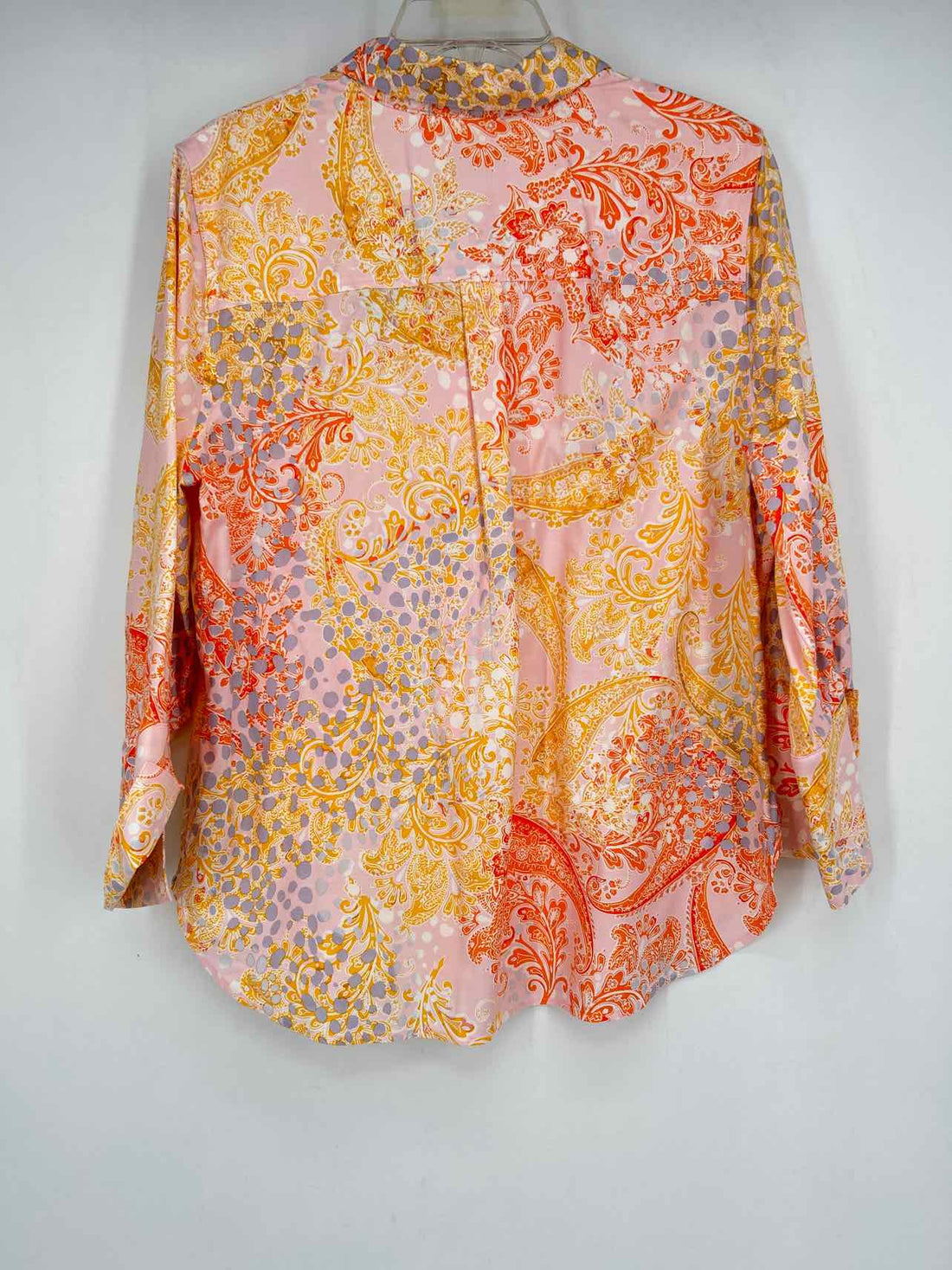 Chicos Size 2 (12) Light Pink & Yellow Print Long Sleeve