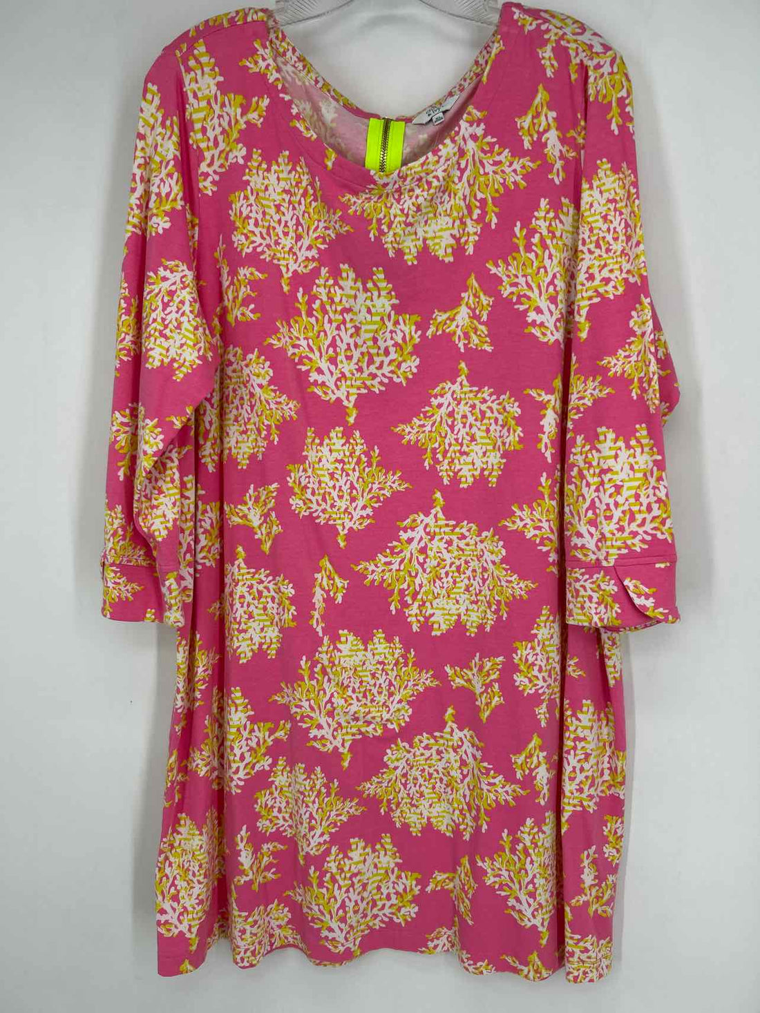Crown & Ivy Size XL Pink & White Print Long Sleeve Dress