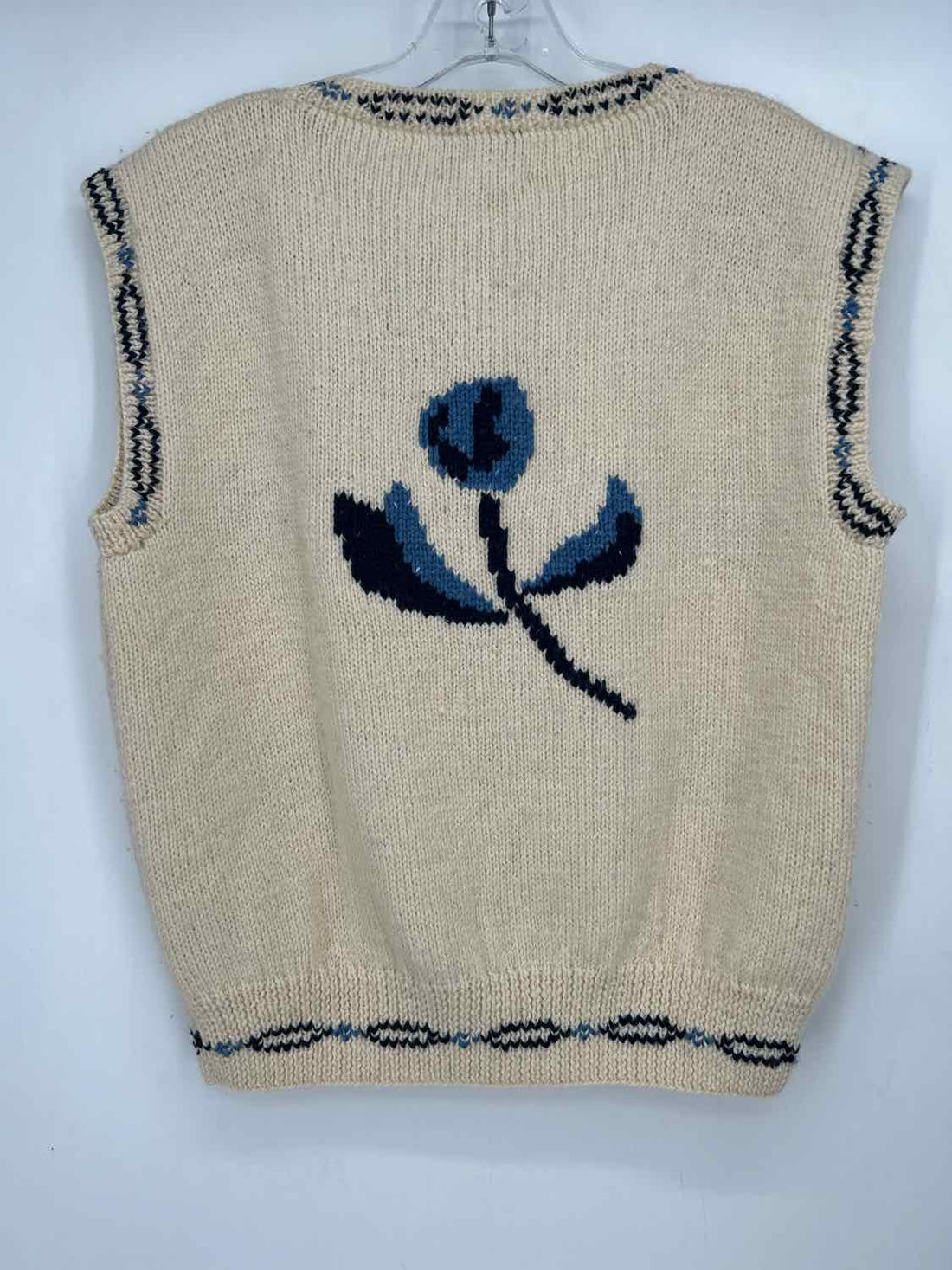 Allen Jolly Size M Cream & Navy Print Wool Vest