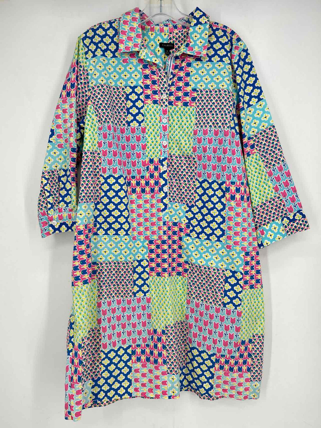 Talbots Size 16 Blue & Pink Floral Long Sleeve Dress