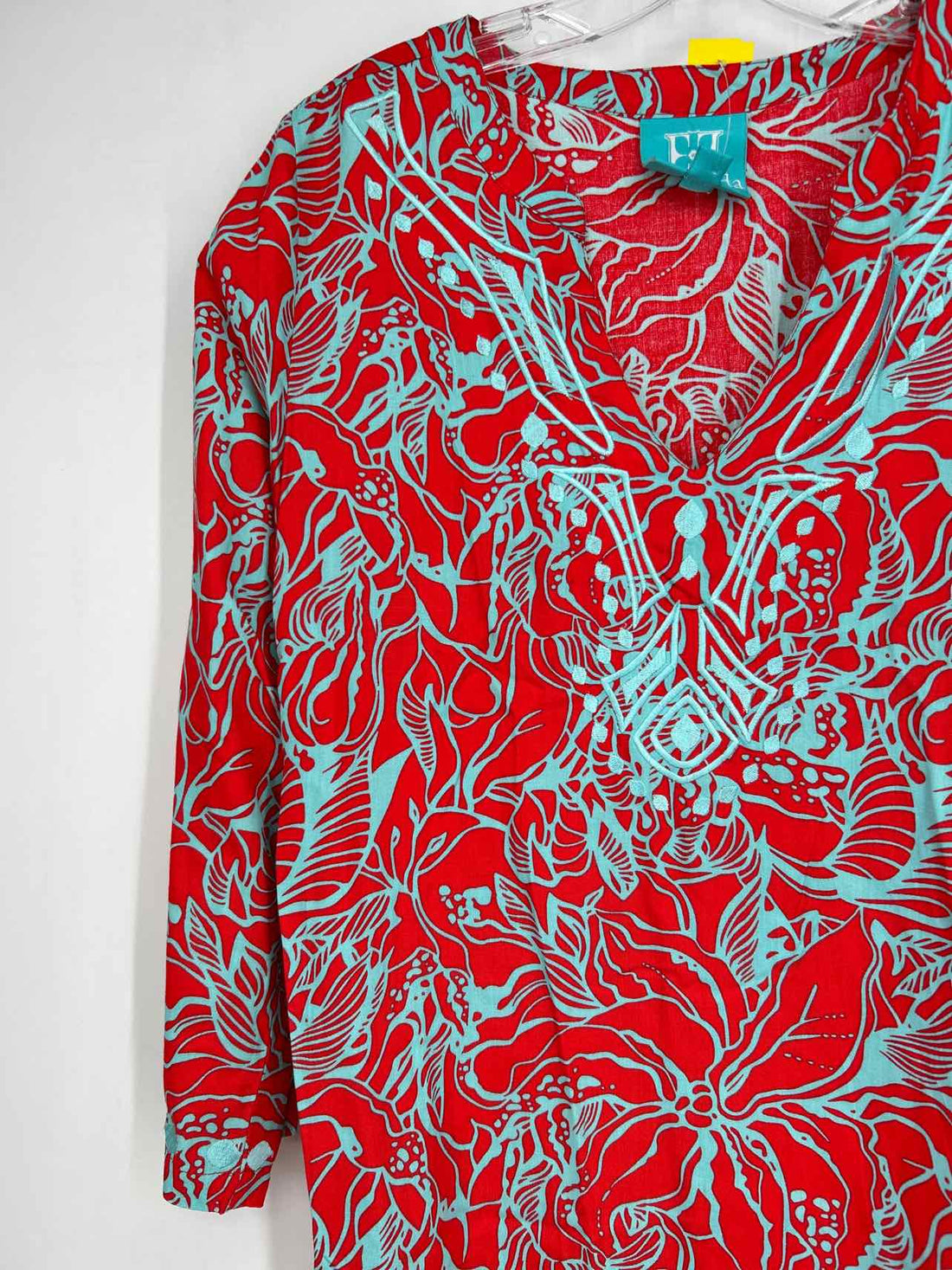 Escapada Size M Red & Aqua Embroidered Long Sleeve