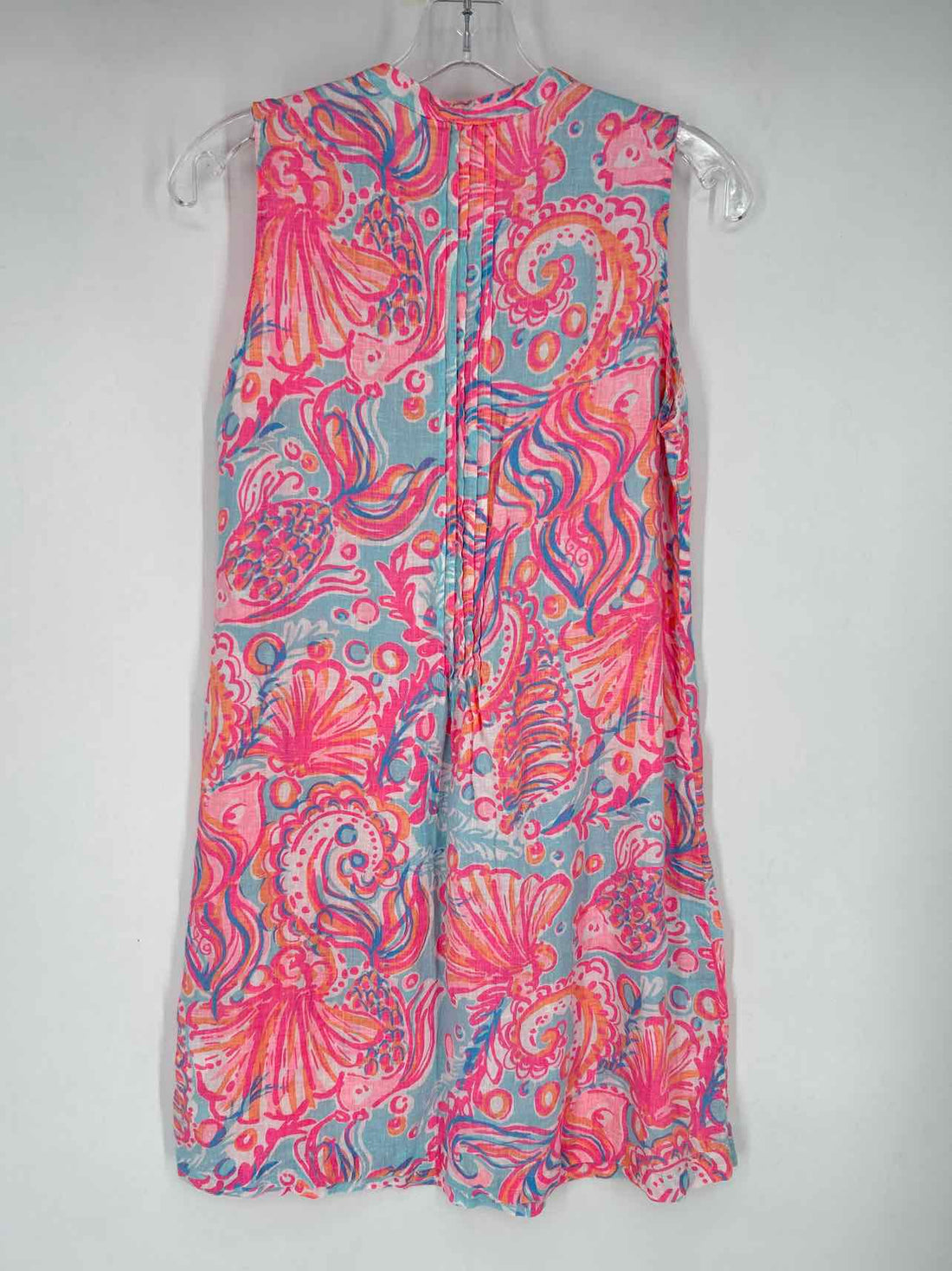 Lilly Pulitzer S Light Blue & Pink Floral Linen Sleeveless Lilly Pulitzer Dress