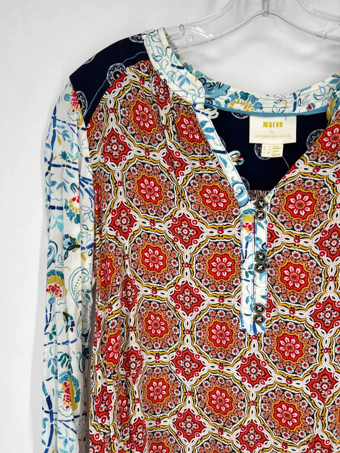 Maeve Size 4 Navy & Red Print Long Sleeve