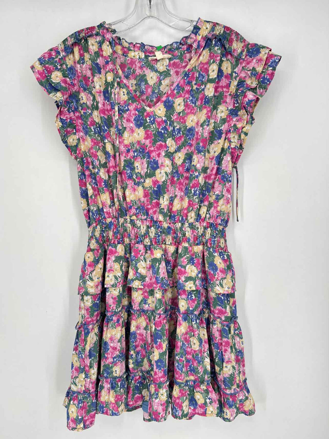 Entro Size M Blue & Pink Floral Short Sleeve Dress