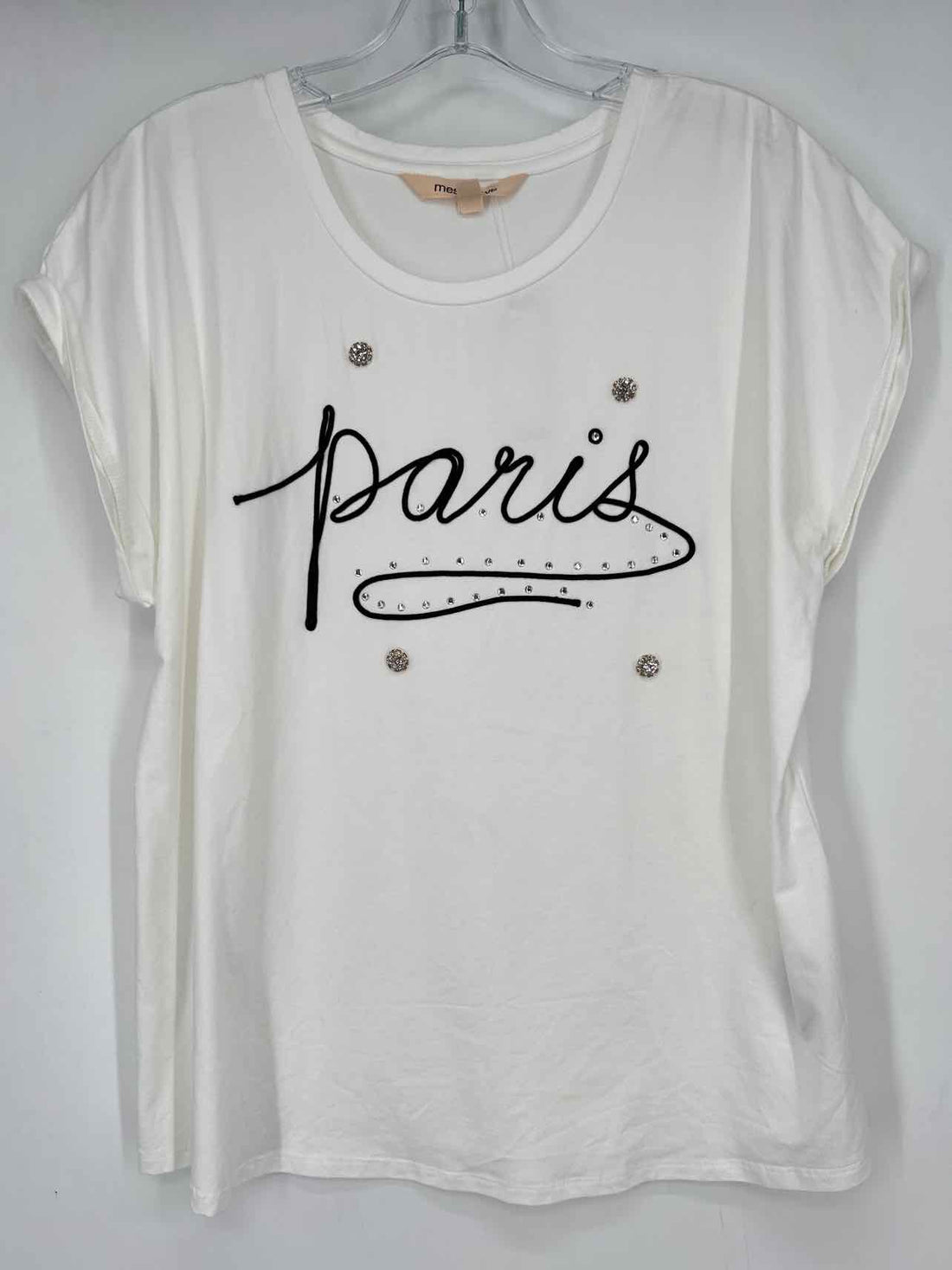 Mesh + Love Size L White Embellished Short Sleeve