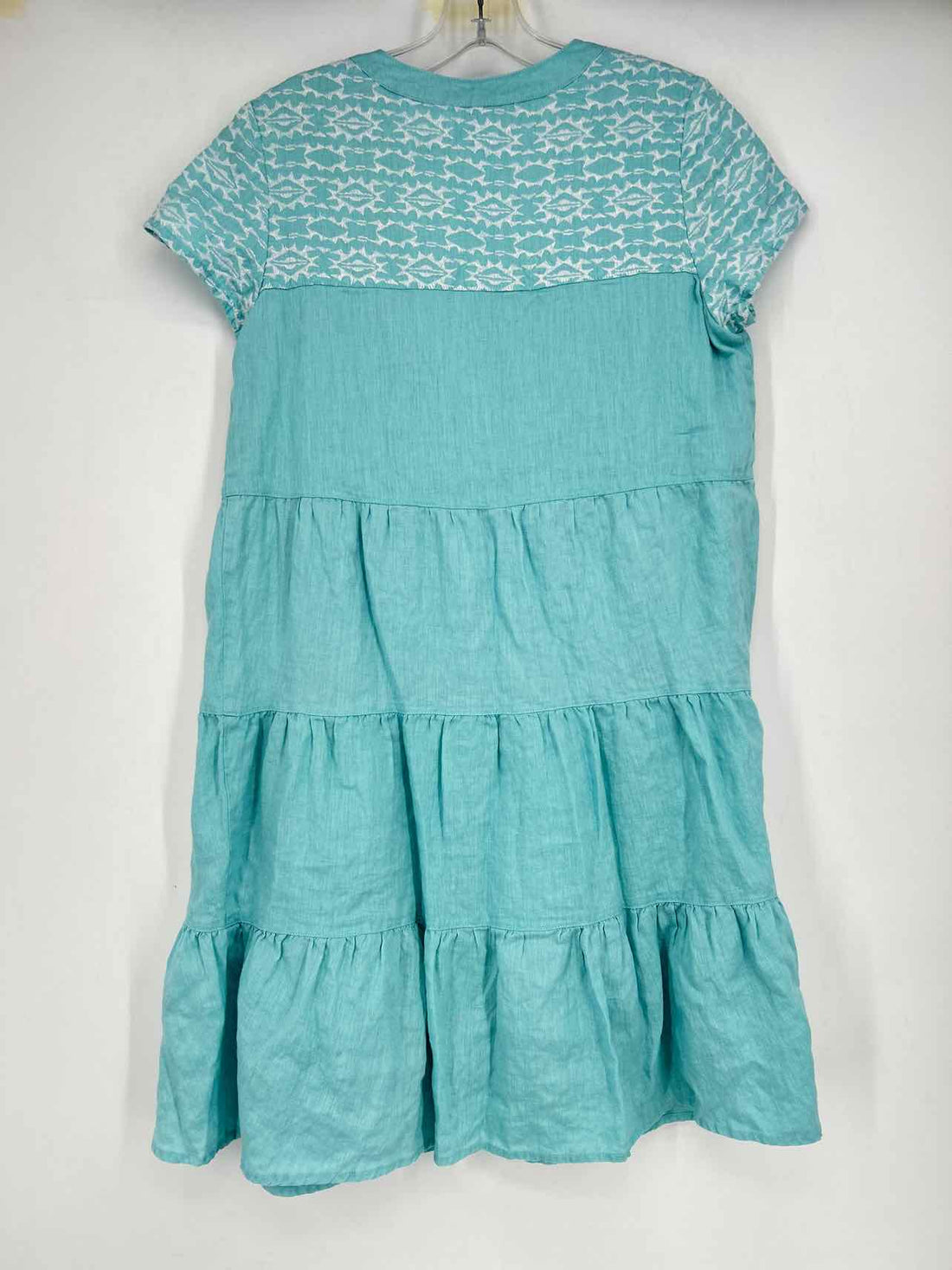 Tyler Boe Size XS Light Aqua & White Linen Short Sleeve Dress
