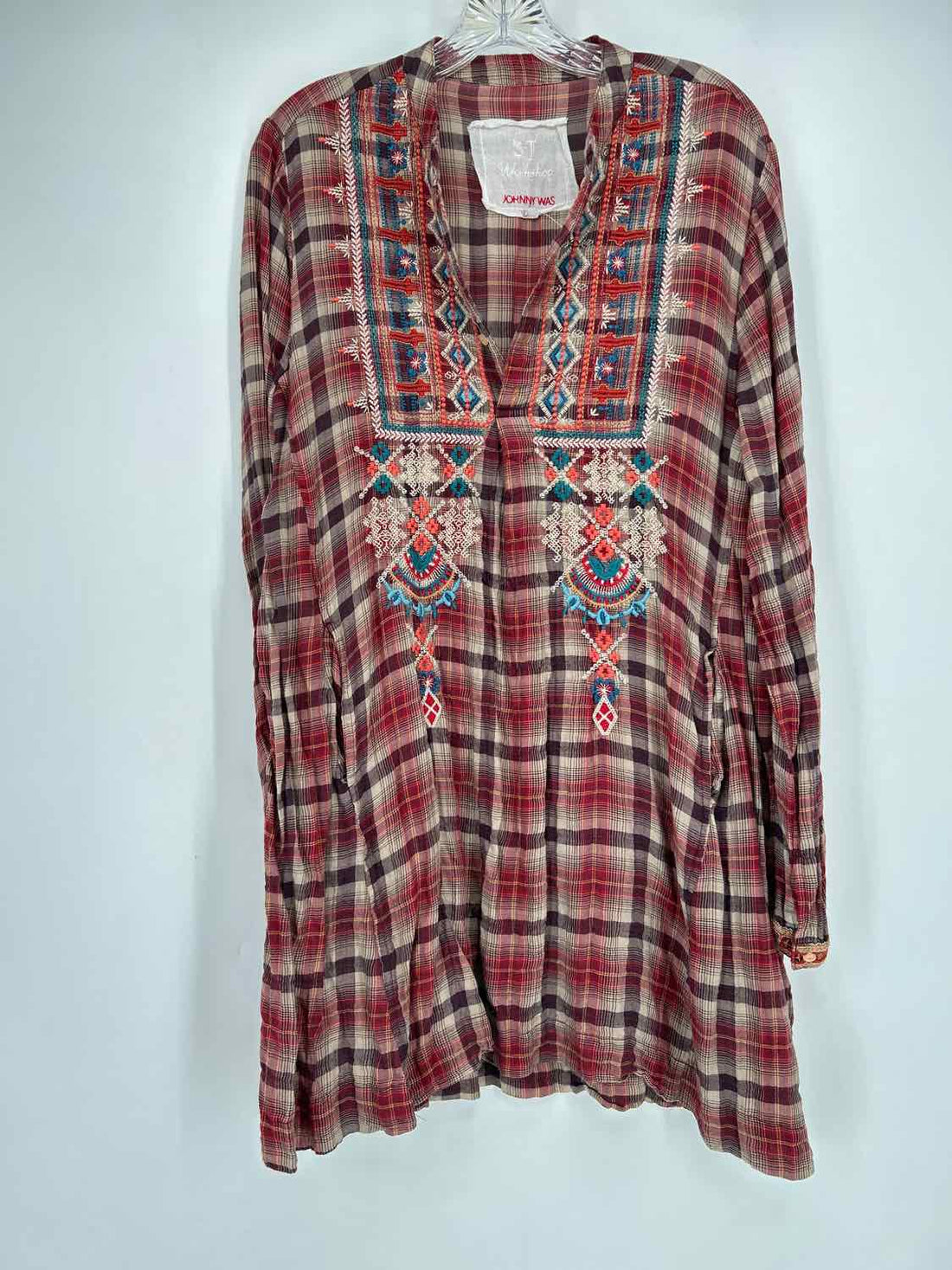 3J Workshop Johnny Was Size M Maroon Plaid Long Sleeve