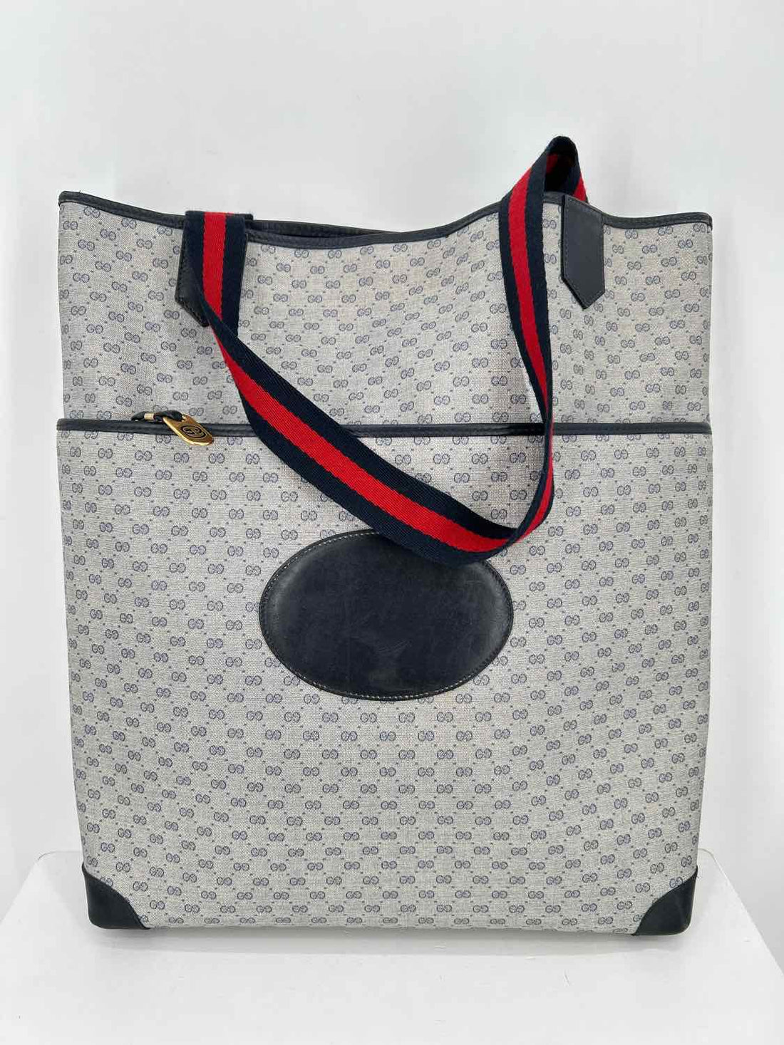 Gucci Navy Coated Canvas & Leather Vintage LUXURY