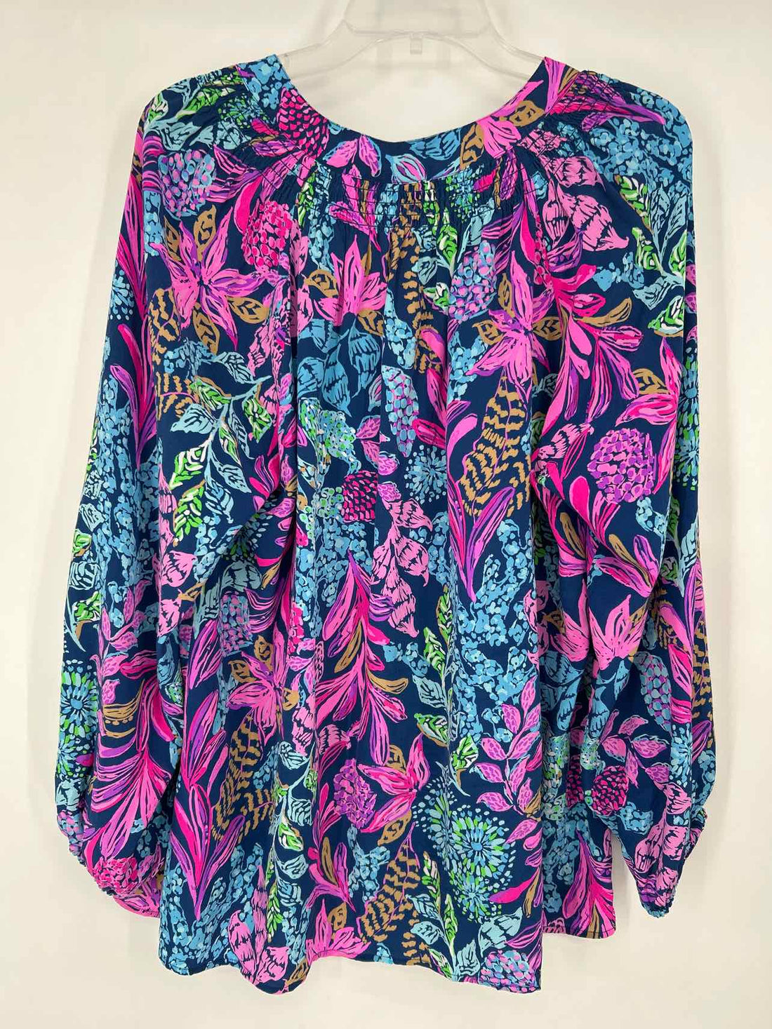 Lilly Pulitzer XXL Navy Floral Silk Long Sleeve Lilly Pulitzer Top